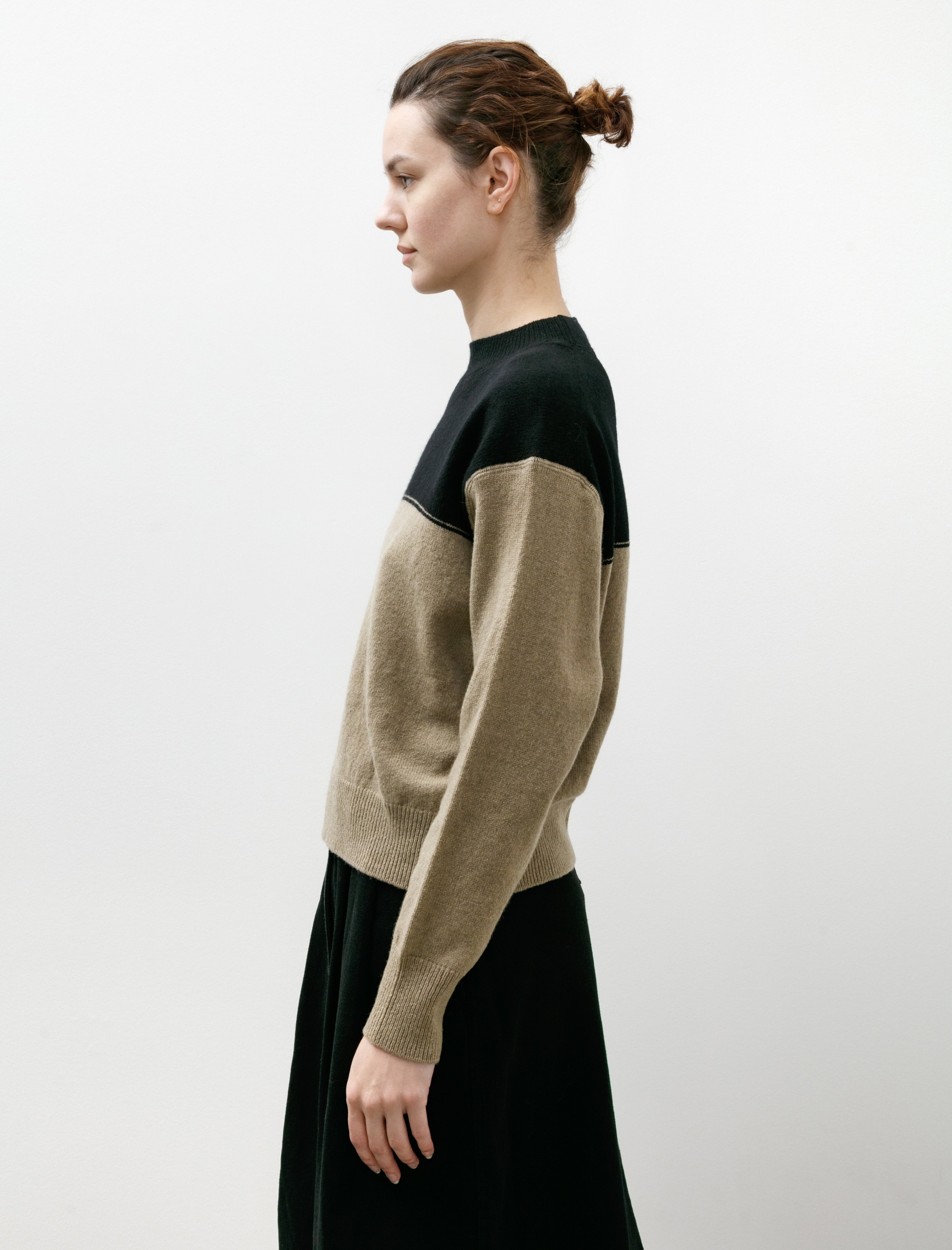 Margaret Howell MHL Colour Block Jumper Lambswool Black/Linen