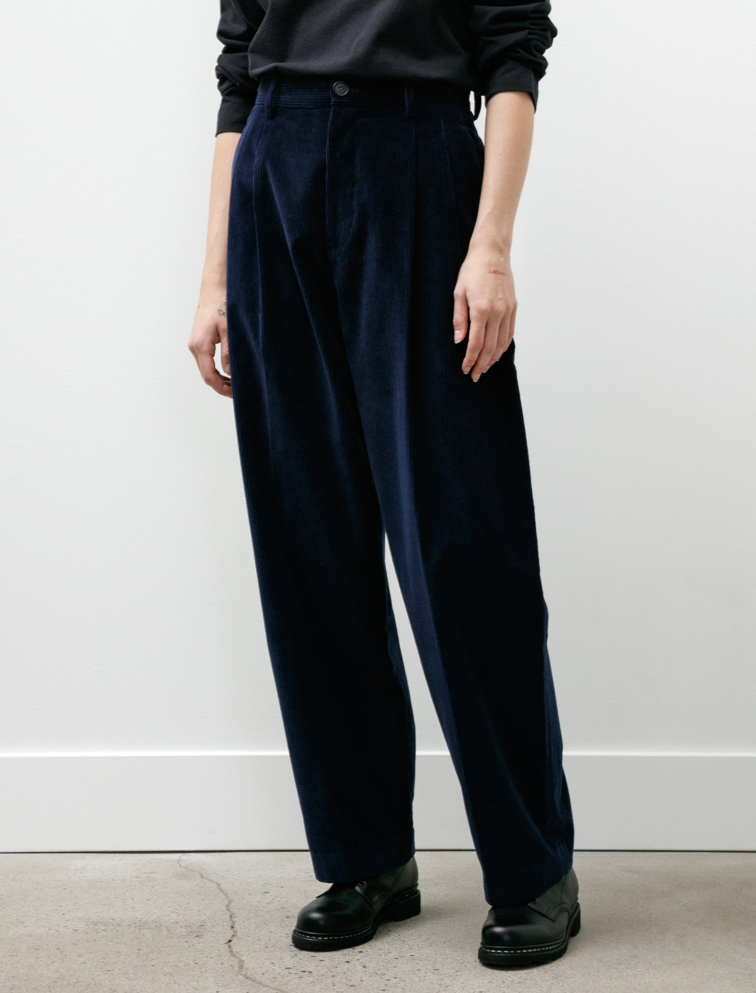 Cristaseya Double Pleated Wide Pants Indigo