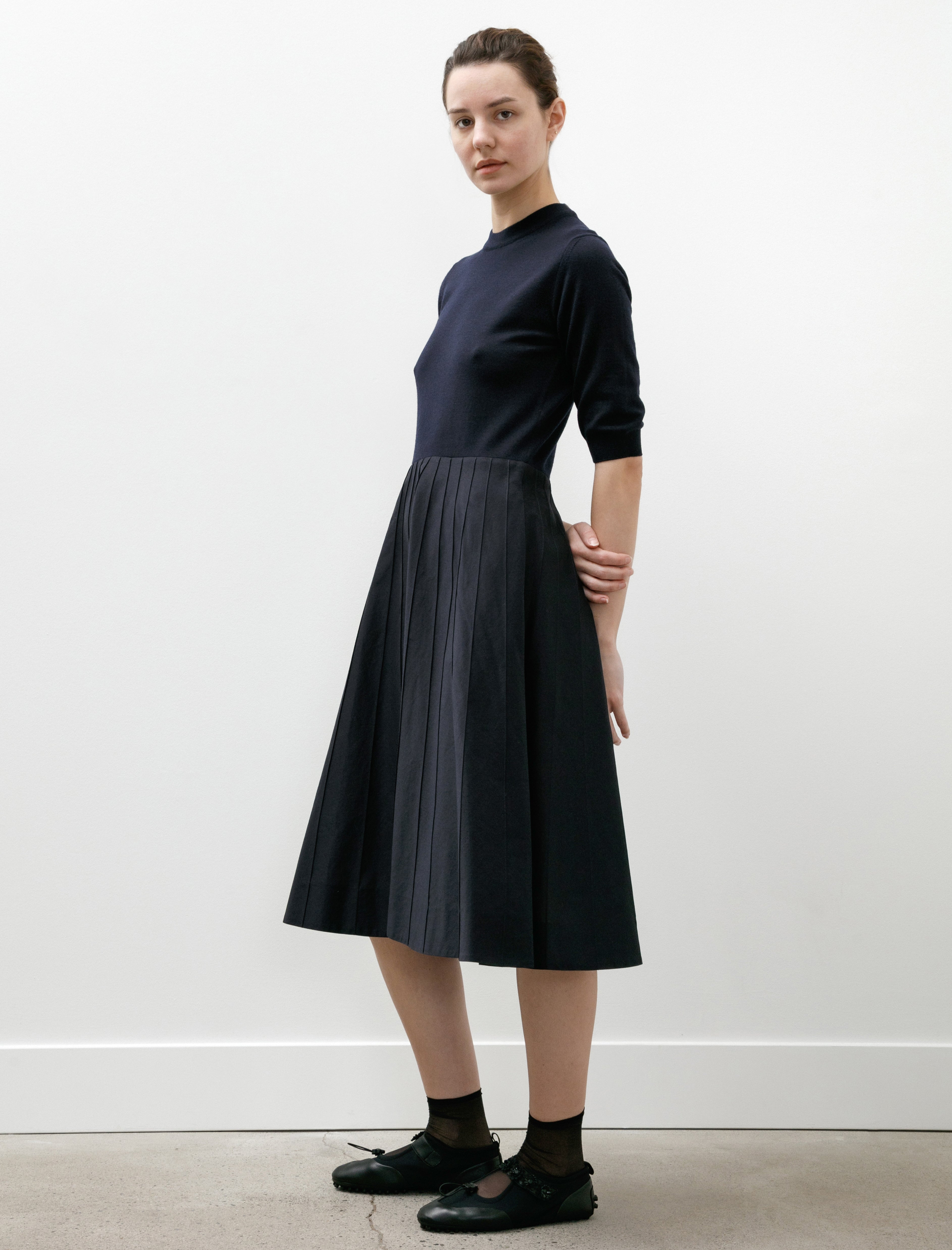 Margaret Howell Knitted Top Dress Light Cotton Silk French Navy