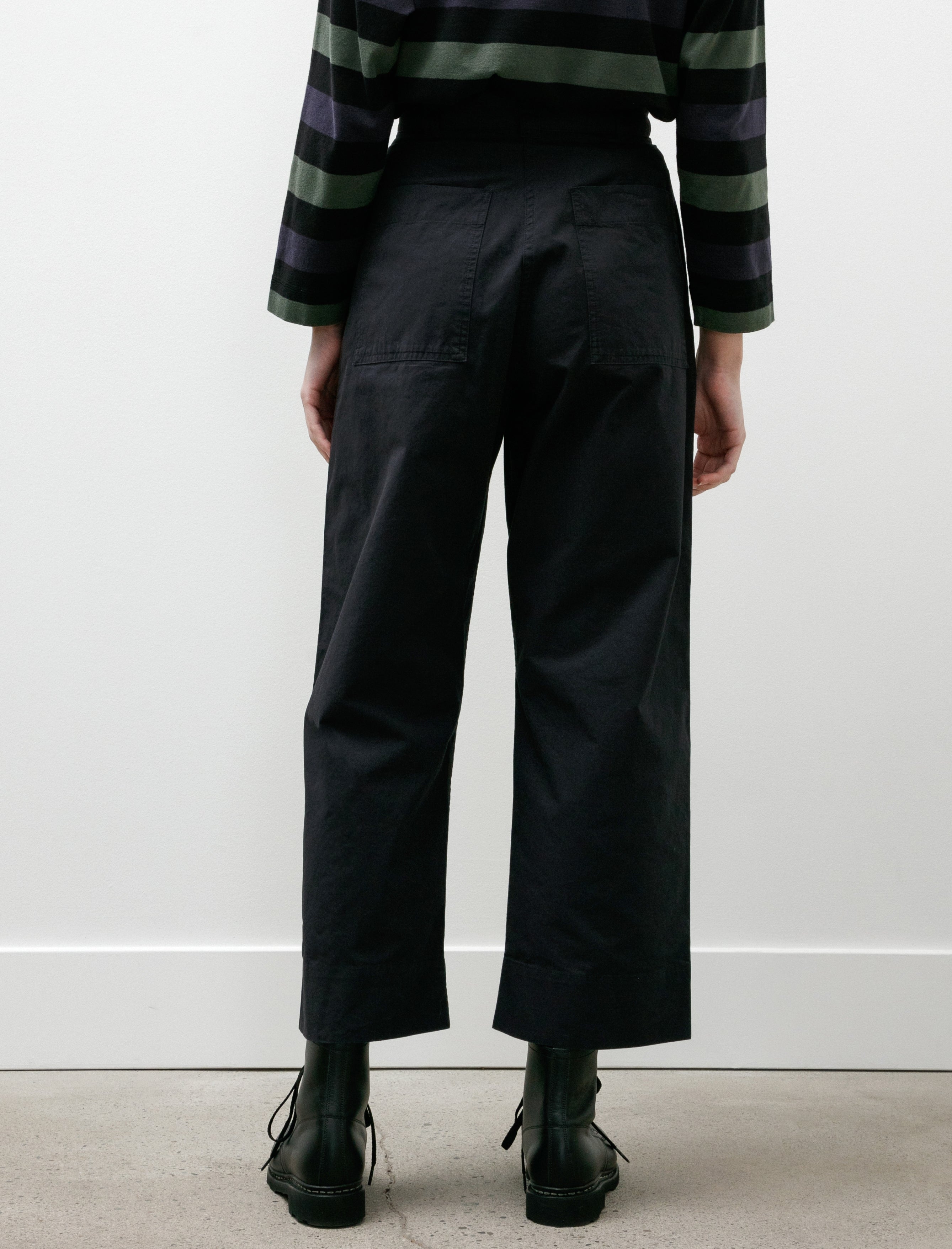 Margaret Howell MHL Pleated Crop Trousers Soft Dense Cotton Navy