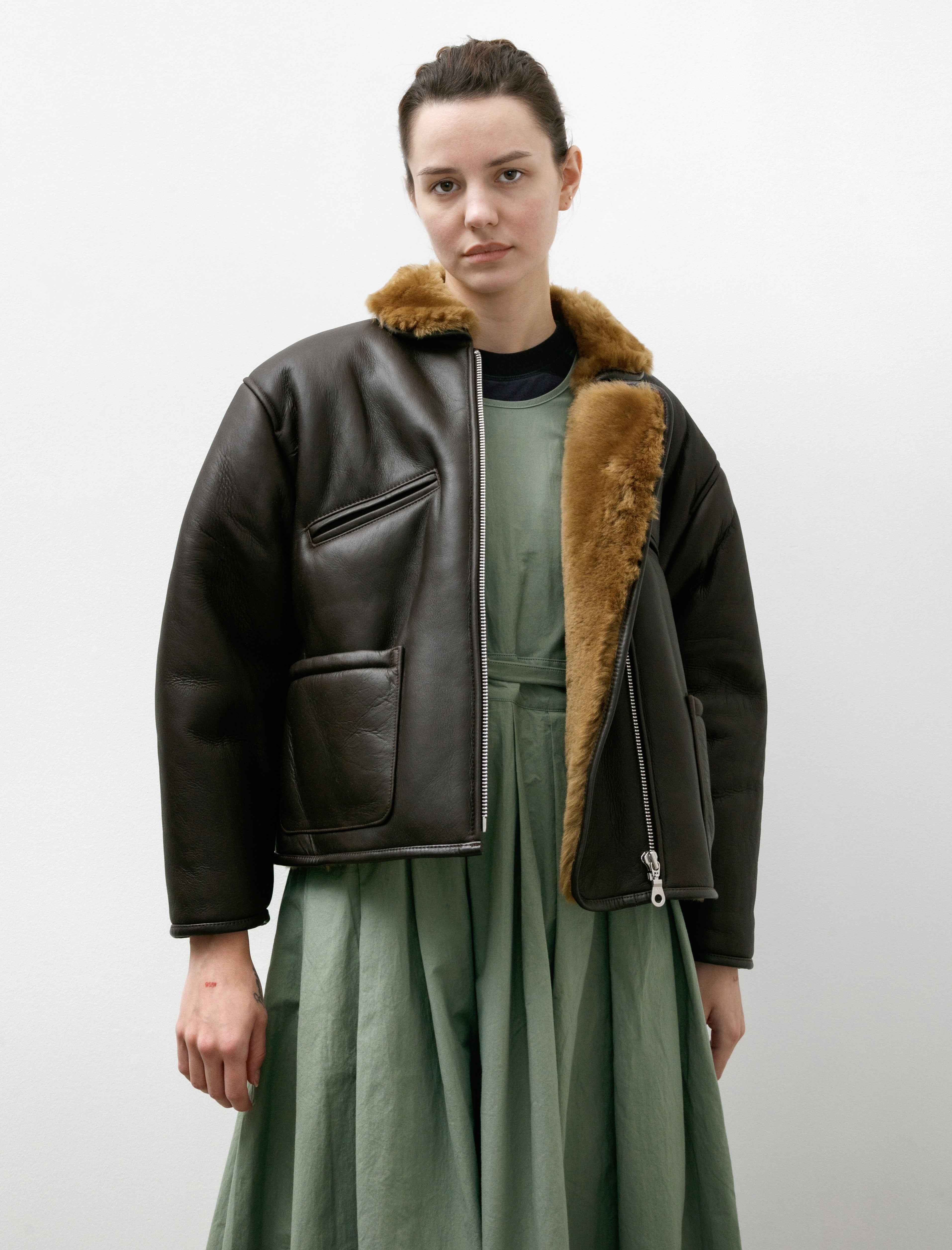 Cawley Leather Back Straight Hair Flying Jacket Ginger/Brown