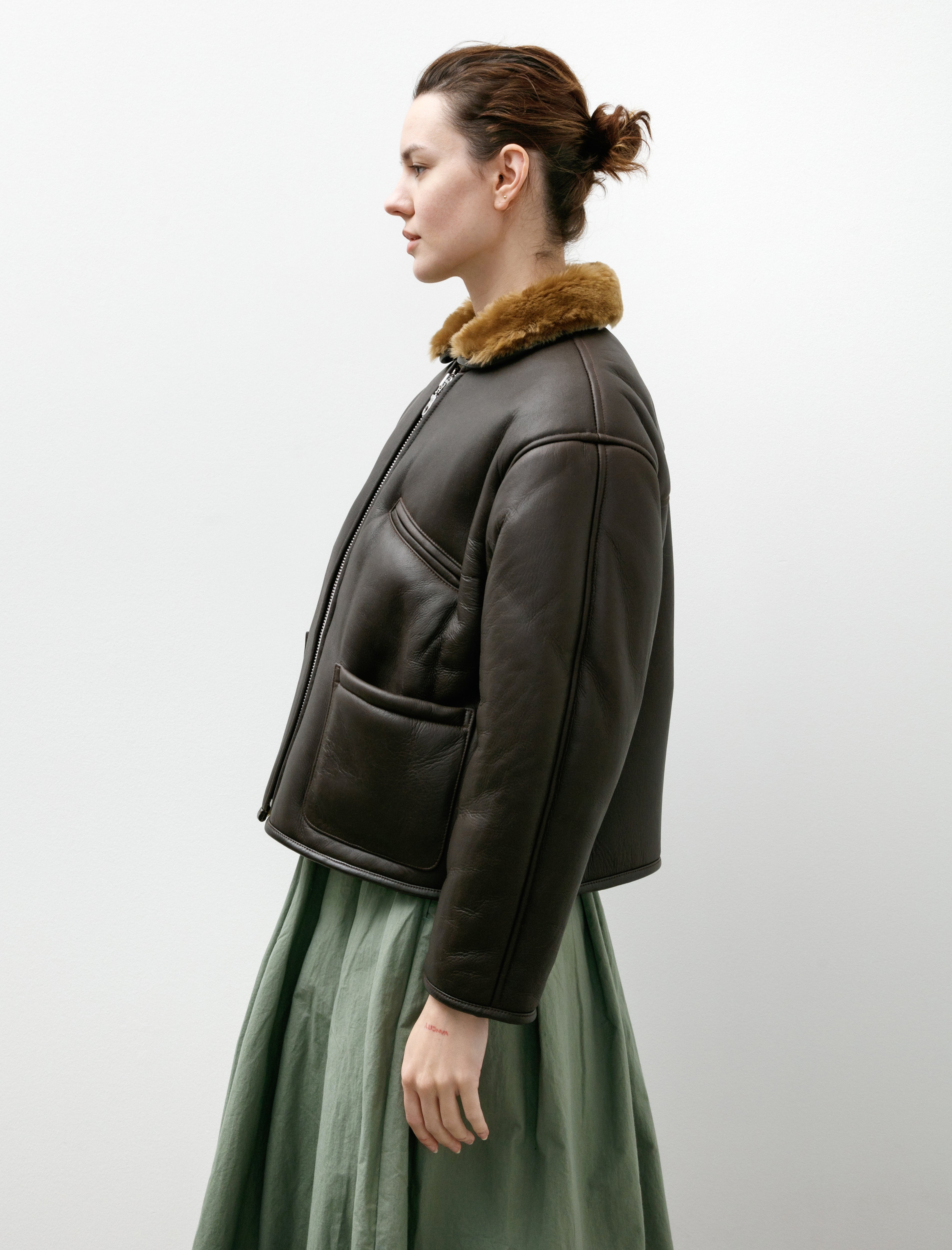 Cawley Leather Back Straight Hair Flying Jacket Ginger/Brown