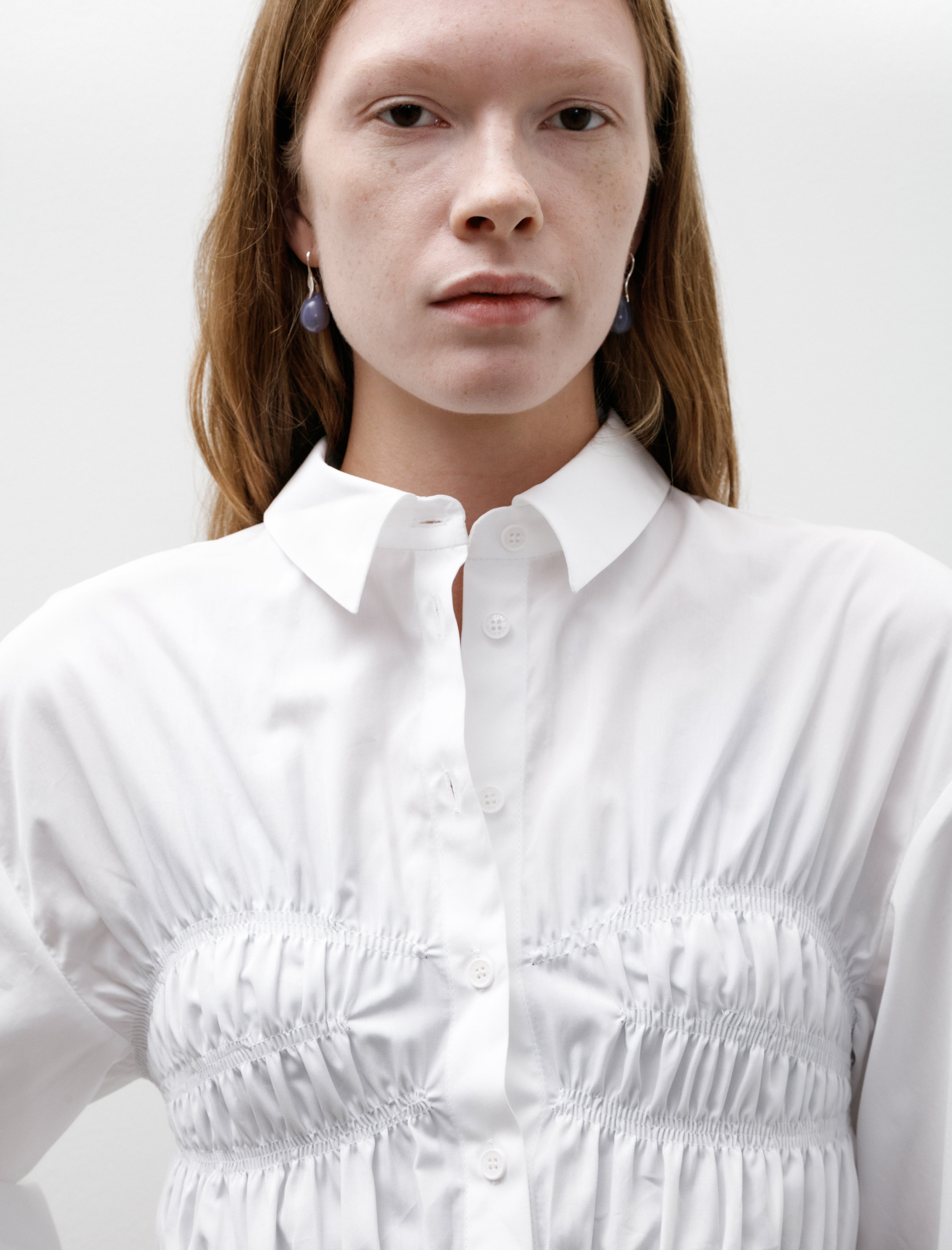 Cecilie Bahnsen Braxton Shirt with Smocked Bodice White