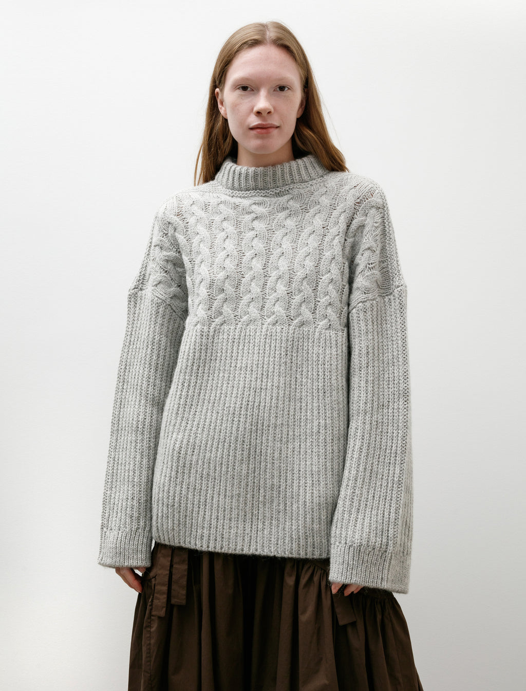 Cecilie Bahnsen Belinda Cable Knit Jumper Grey – Neighbour