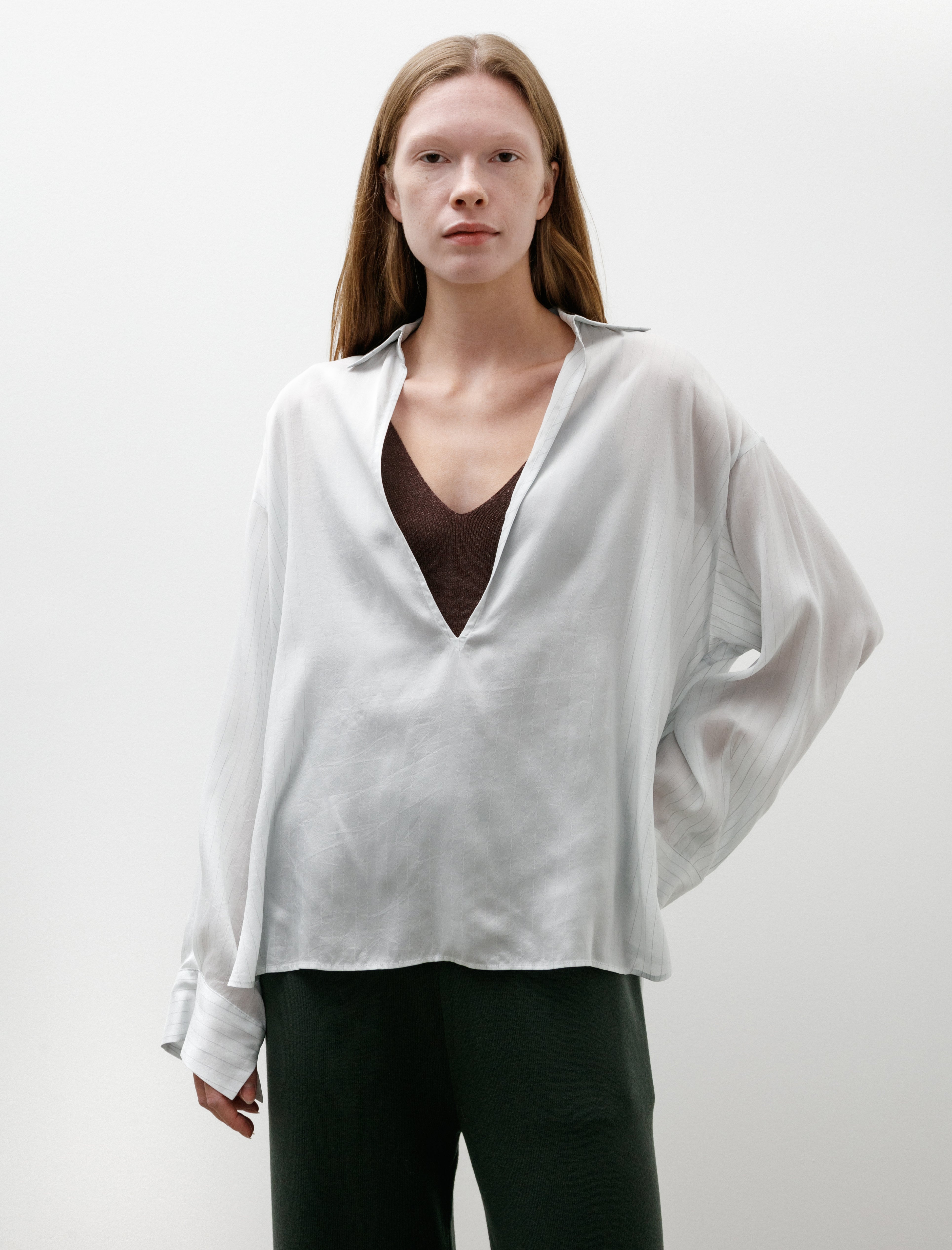 Graphpaper Cupro Stripe Skipper Blouse White