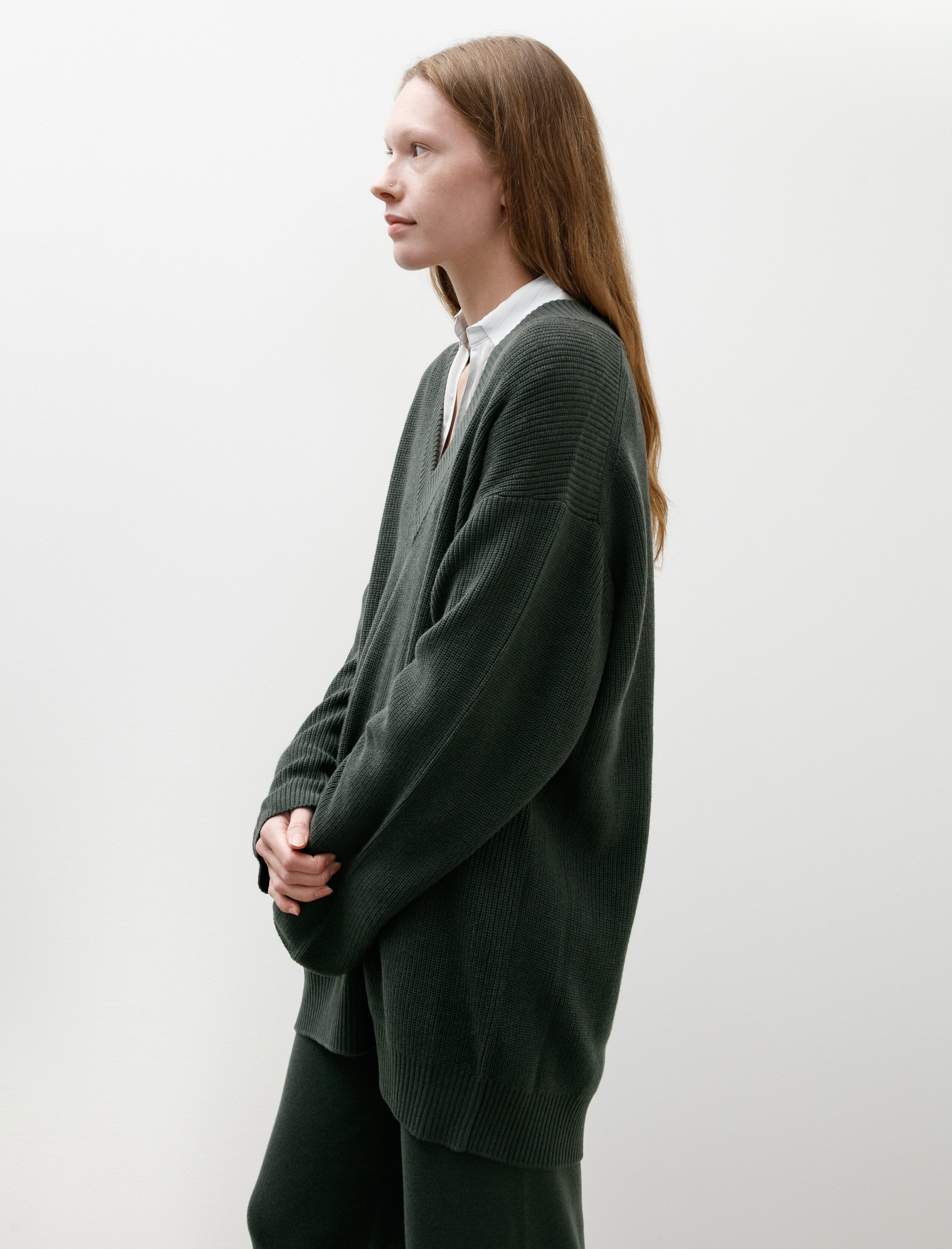 Graphpaper Mercerized Fine Wool Oversized V-Neck Knit Green