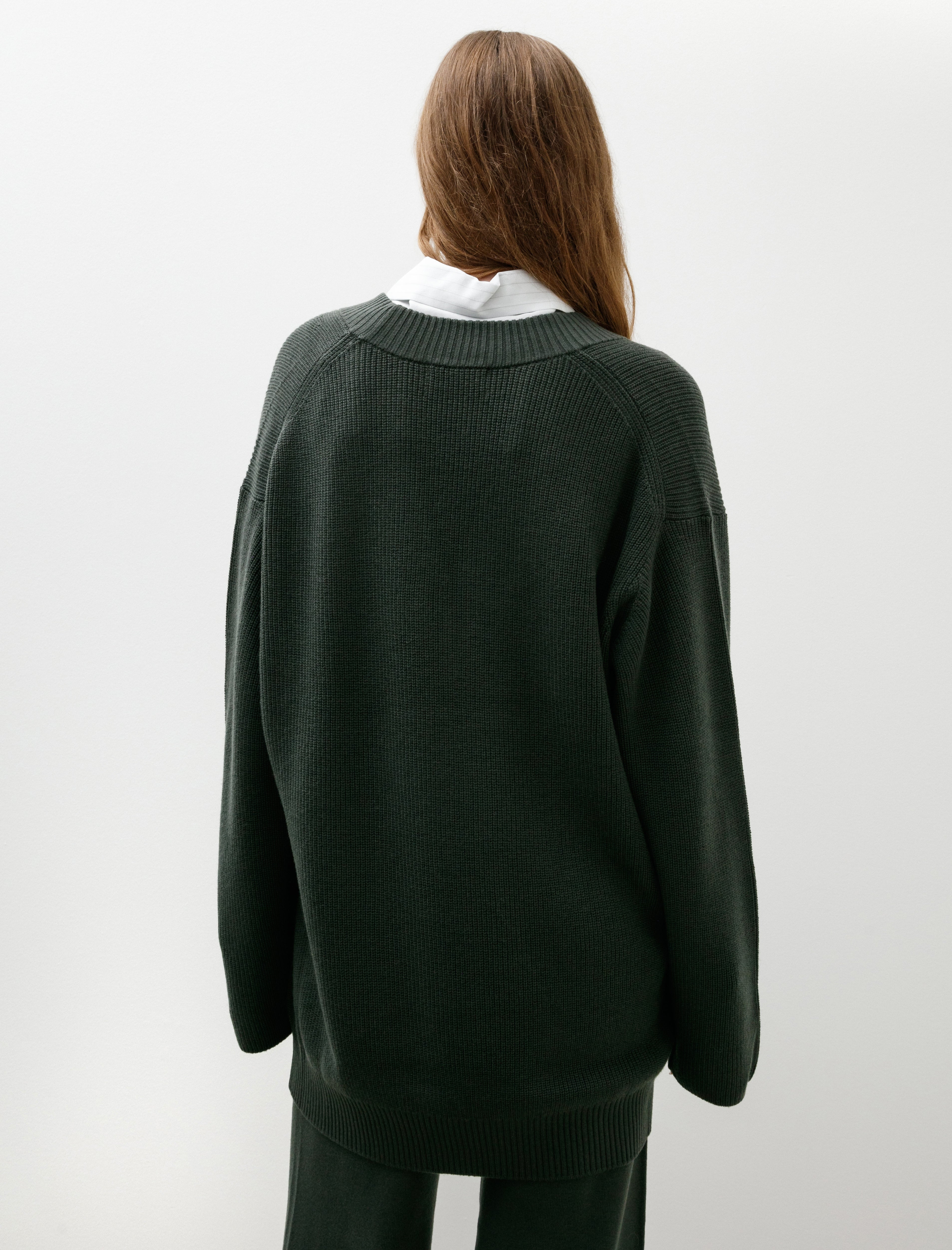 Graphpaper Mercerized Fine Wool Oversized V-Neck Knit Green