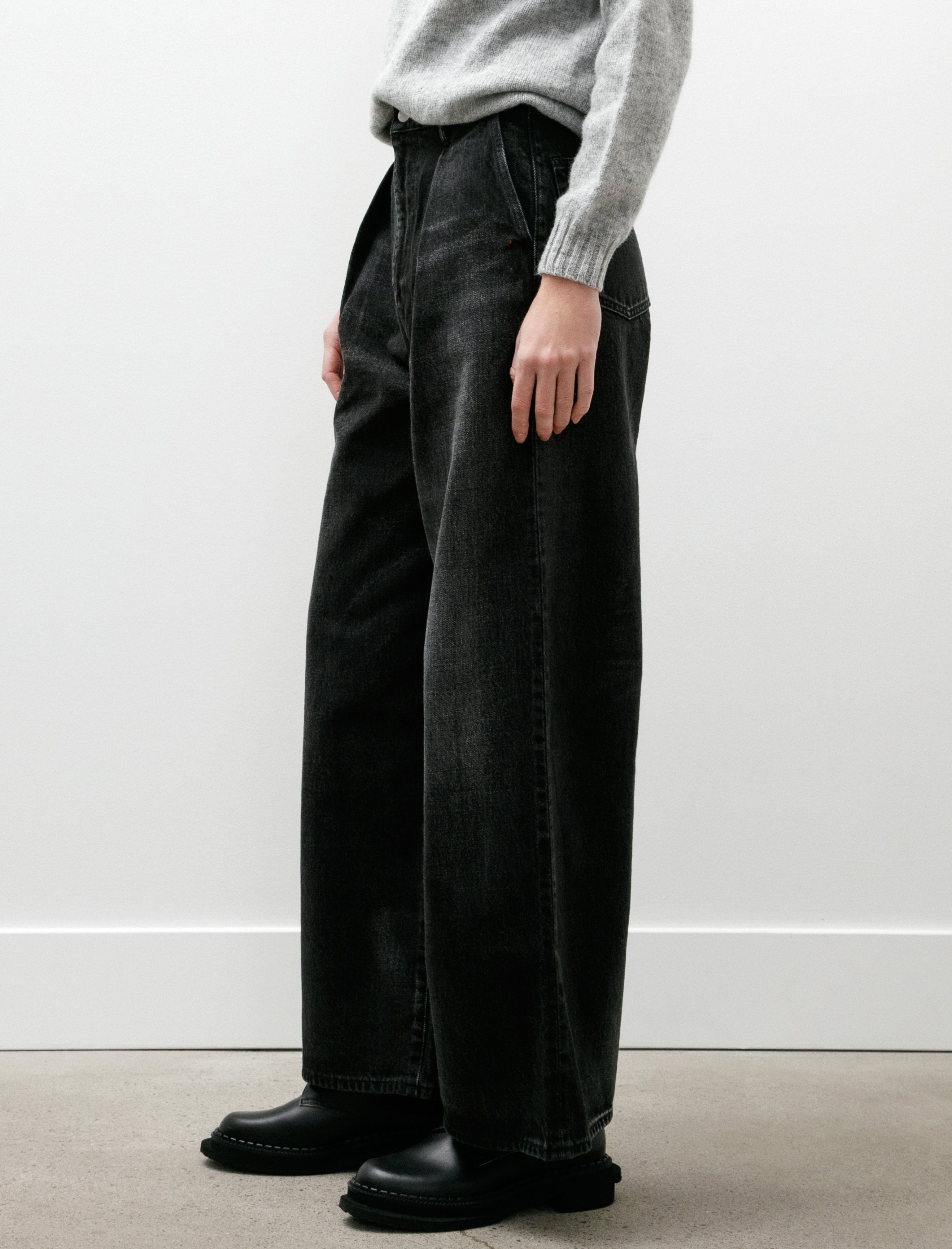 Graphpaper Selvage Denim Two Tuck Wide Pants Black Dark Fade