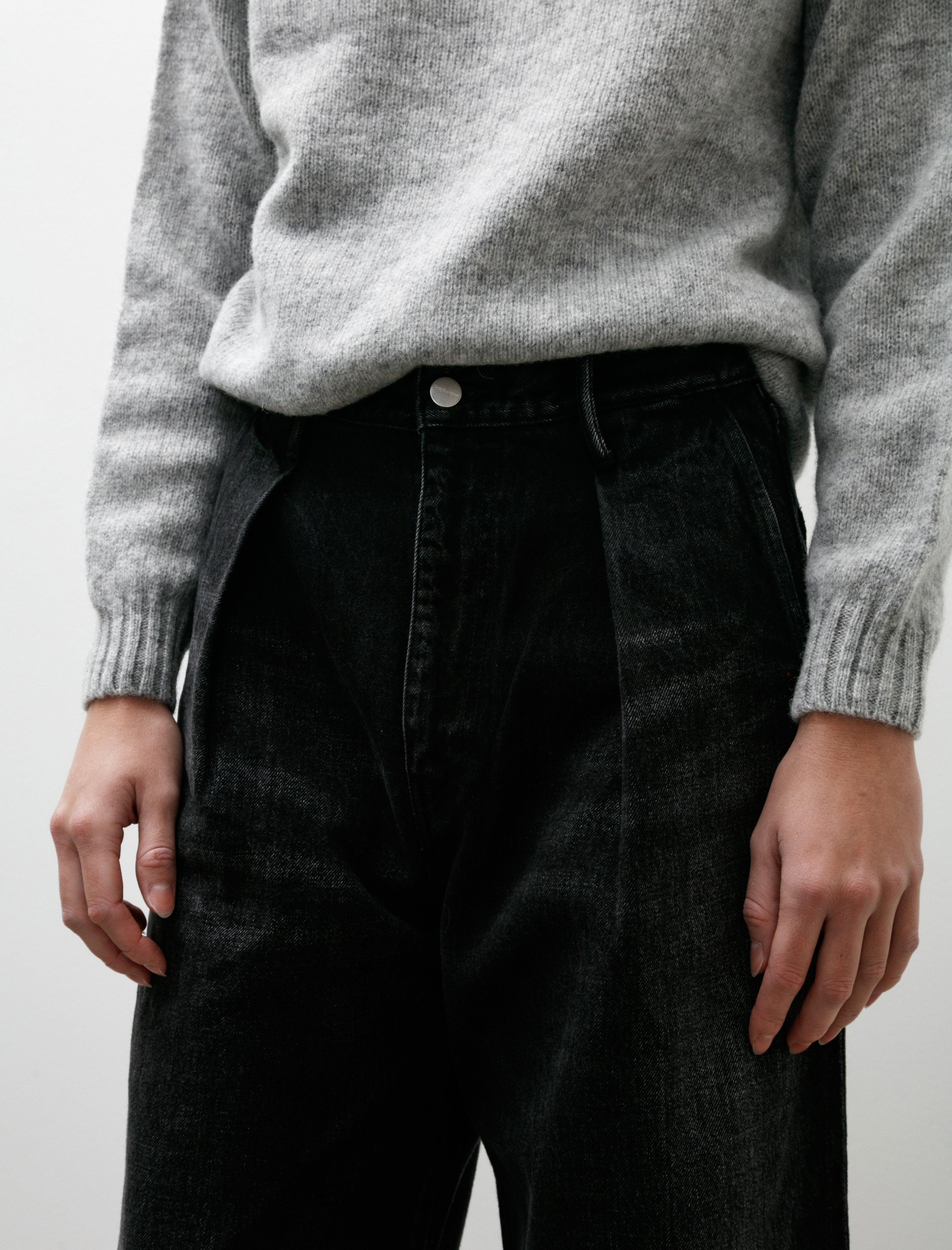 Graphpaper Selvage Denim Two Tuck Wide Pants Black Dark Fade