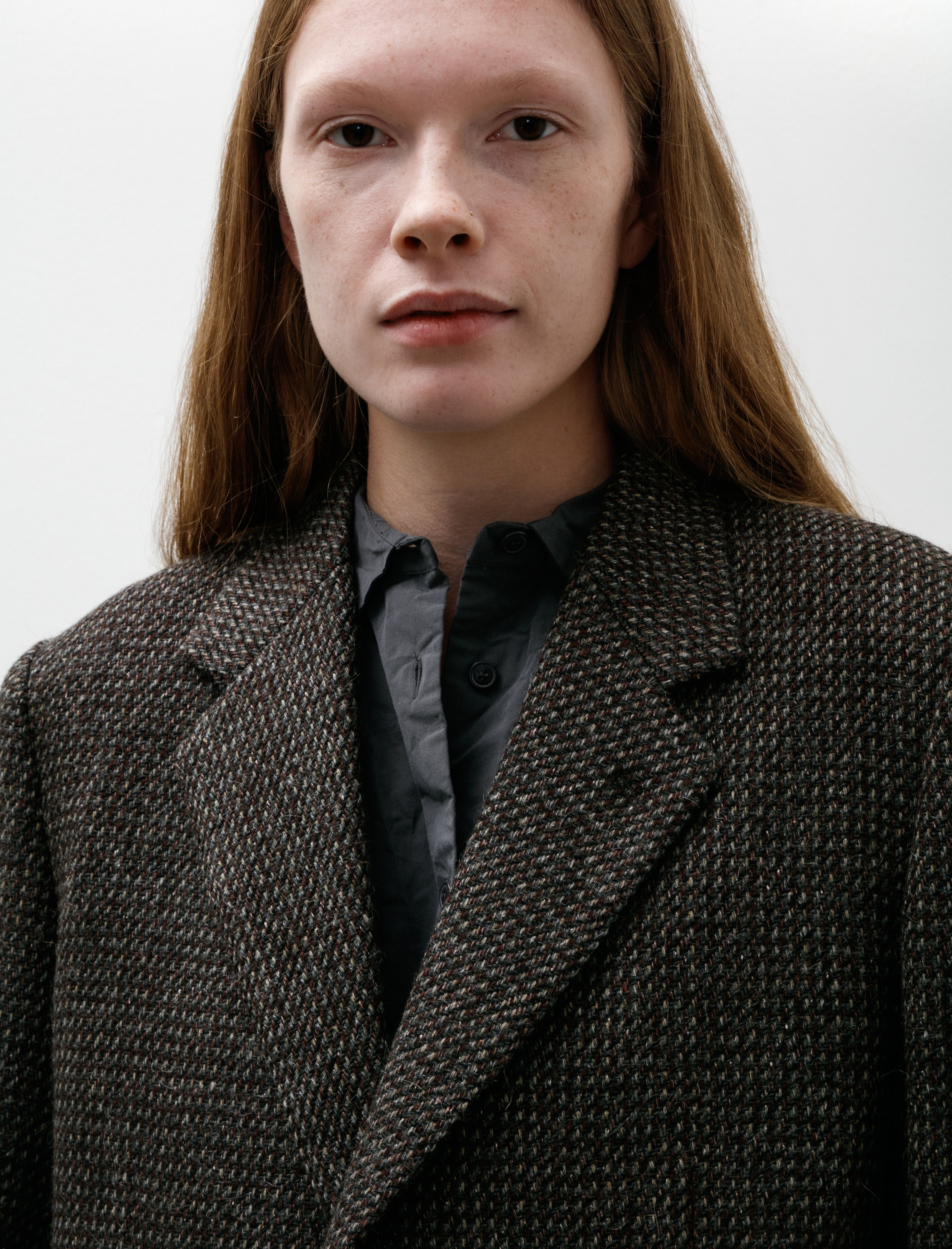 Auralee Alpaca Wool Silk Tweed Over Jacket Grey Brown Hairline