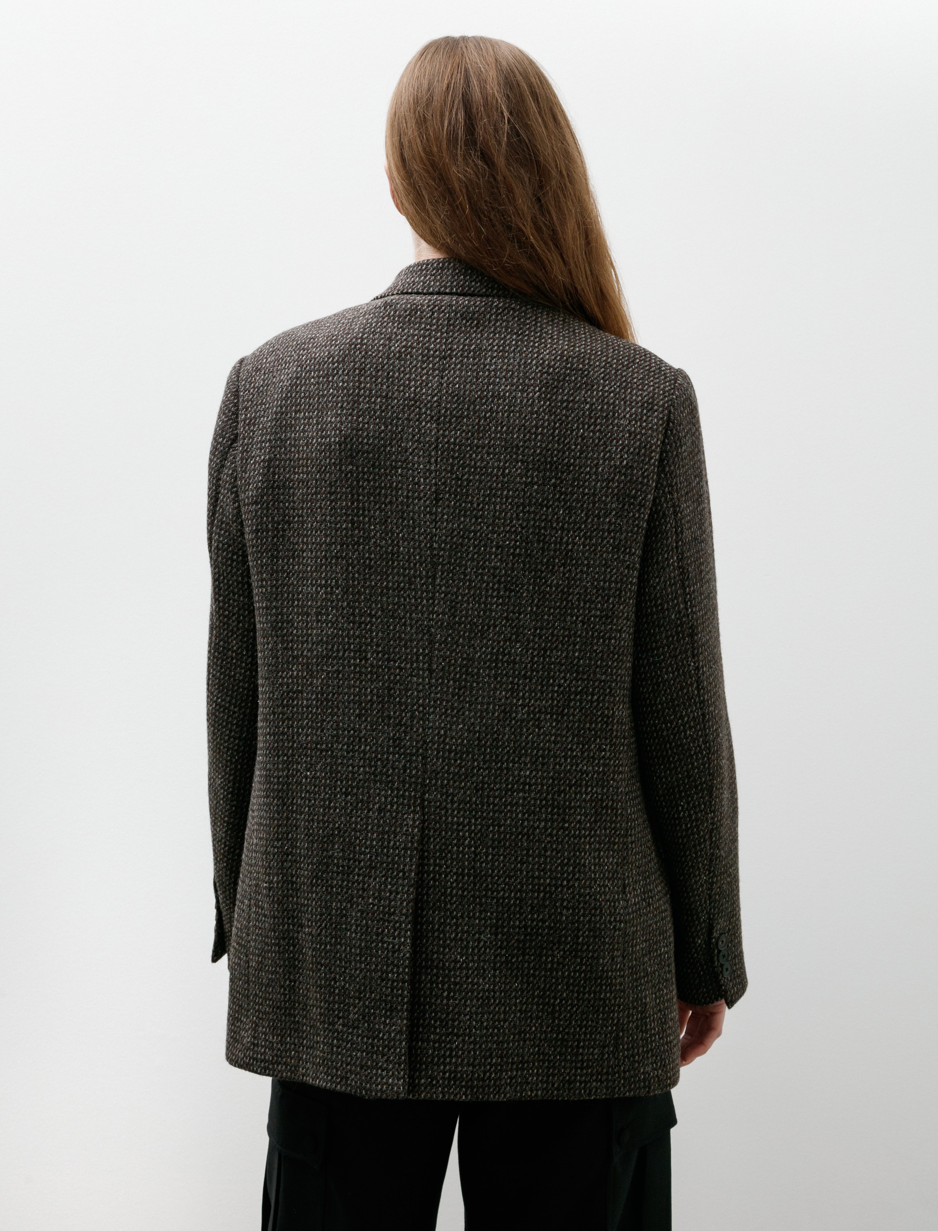 Auralee Alpaca Wool Silk Tweed Over Jacket Grey Brown Hairline