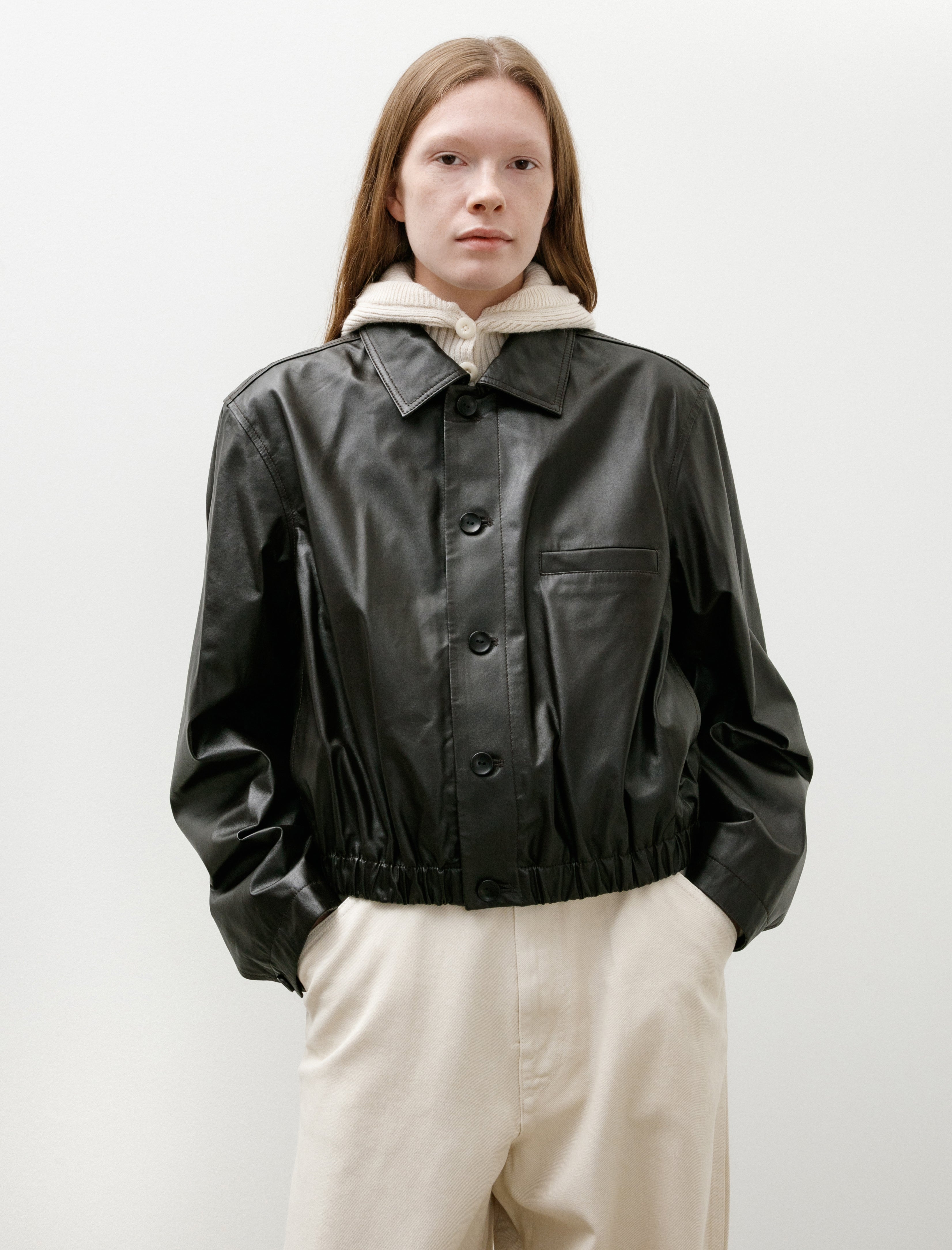 Lemaire Soft Leather Blouson Black Cherry