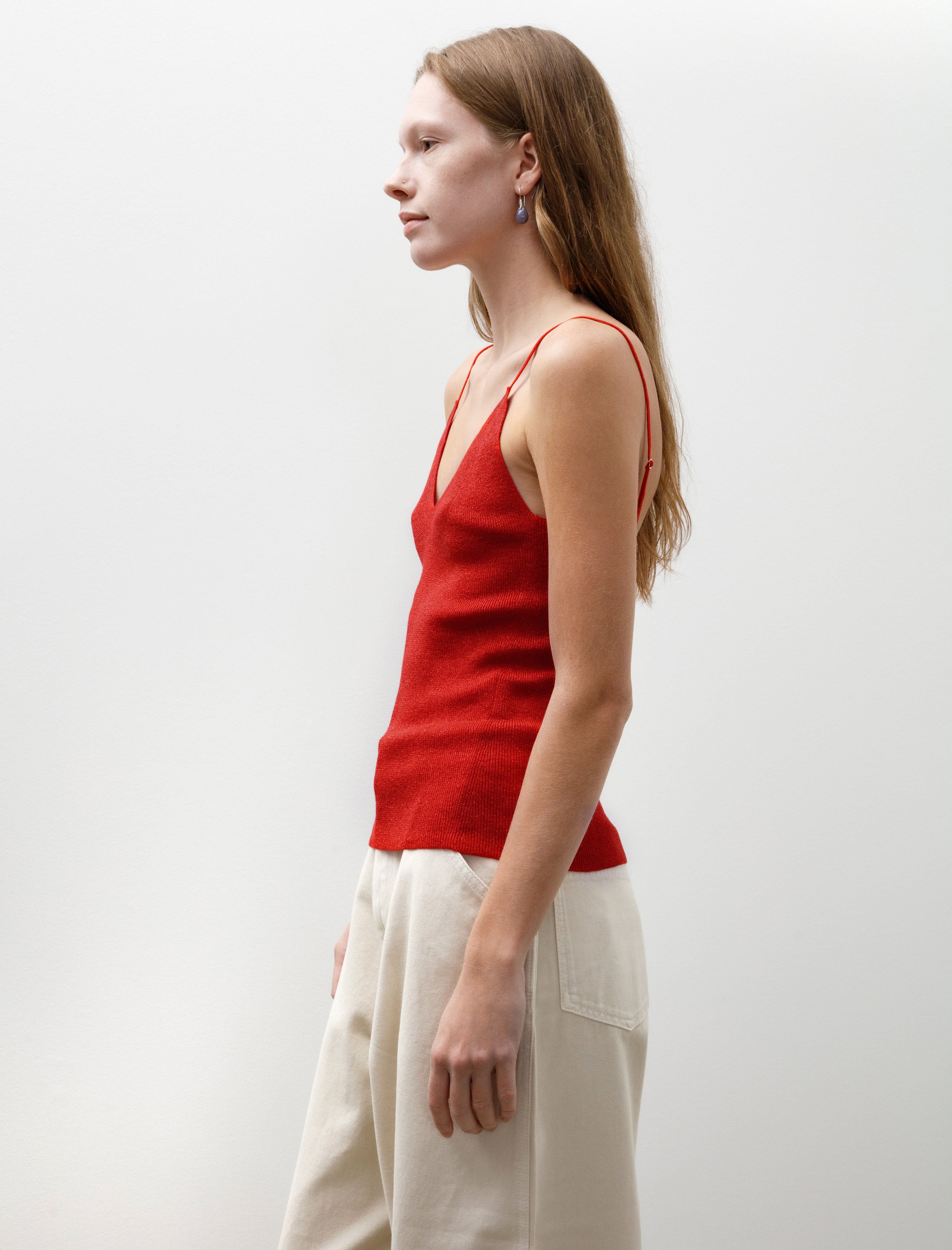 Kanako Sakai Glitter Ribbed Camisole Red