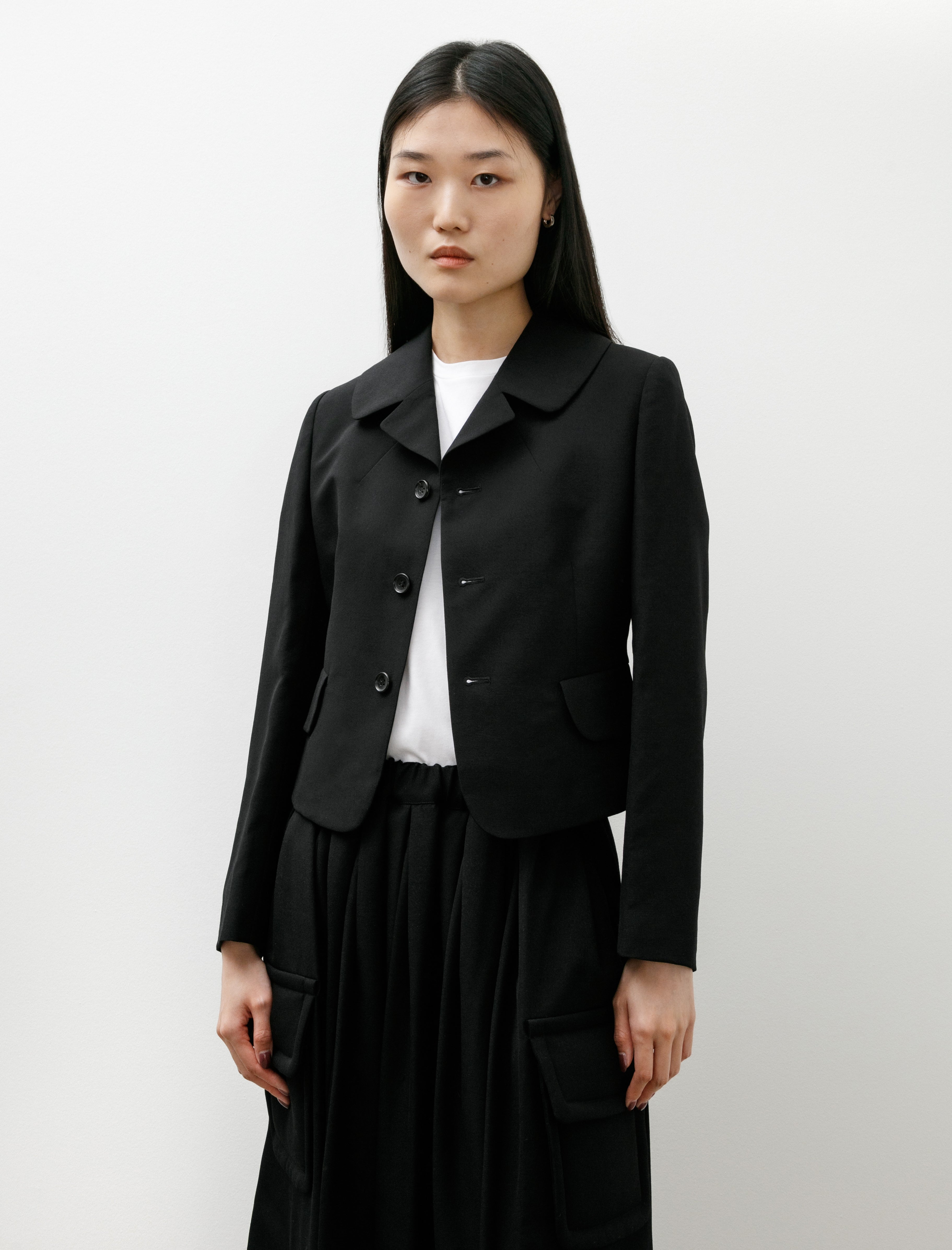 Comme des Garçons Comme des Garçons Fitted Cropped Wool Jacket Black