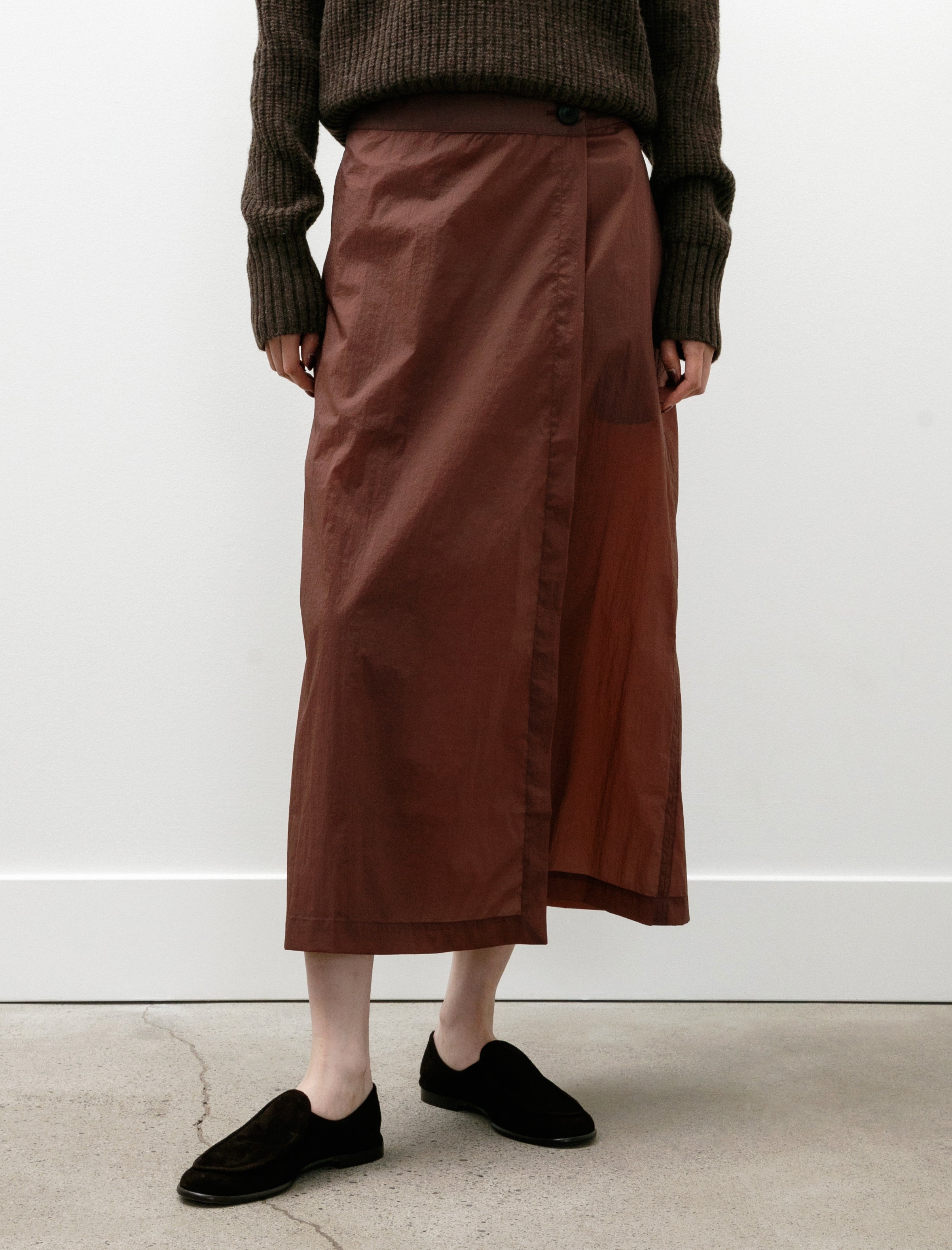 mfpen Classic Wrap Skirt Merlot Crinkled Tech