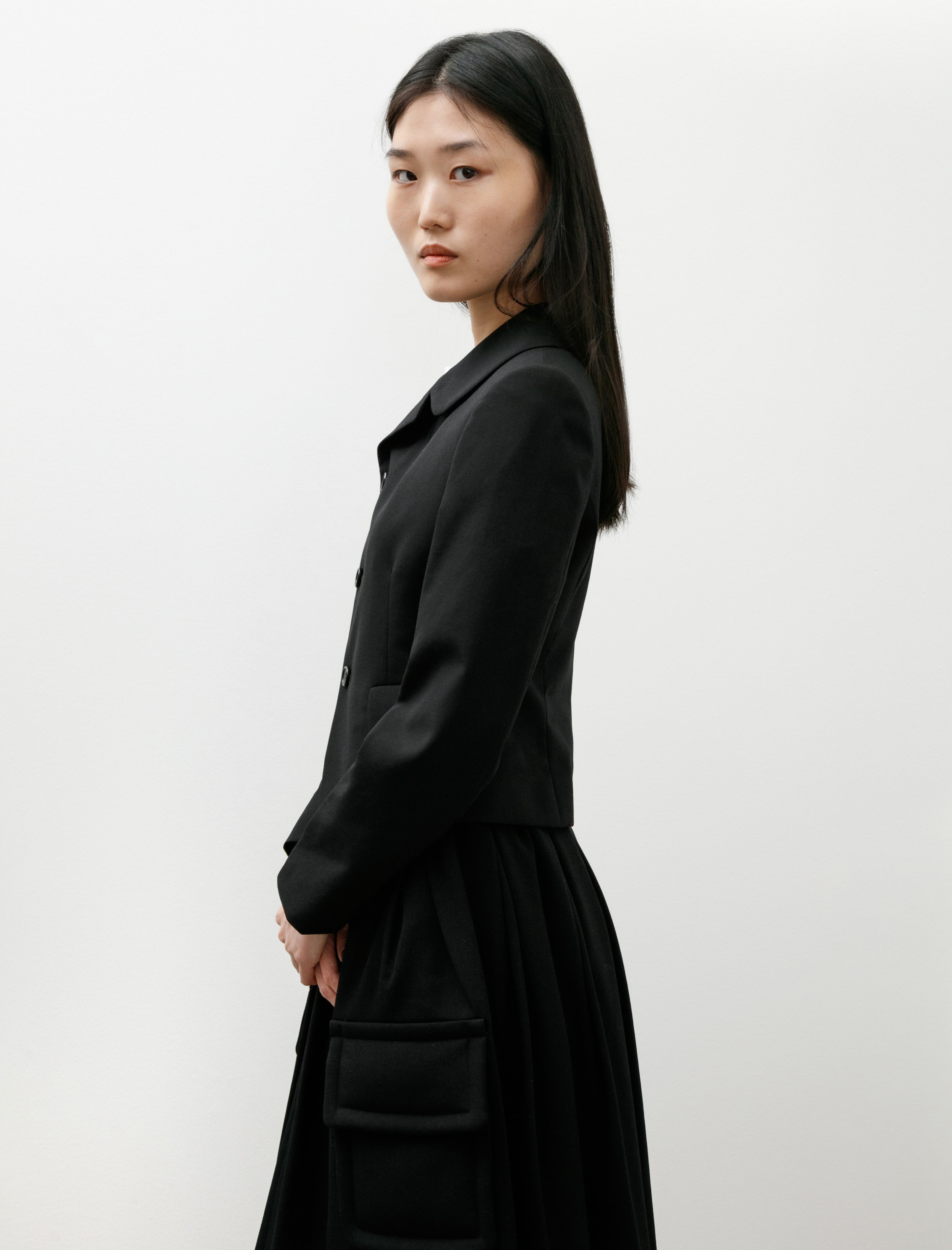 Comme des Garçons Comme des Garçons Fitted Cropped Wool Jacket Black