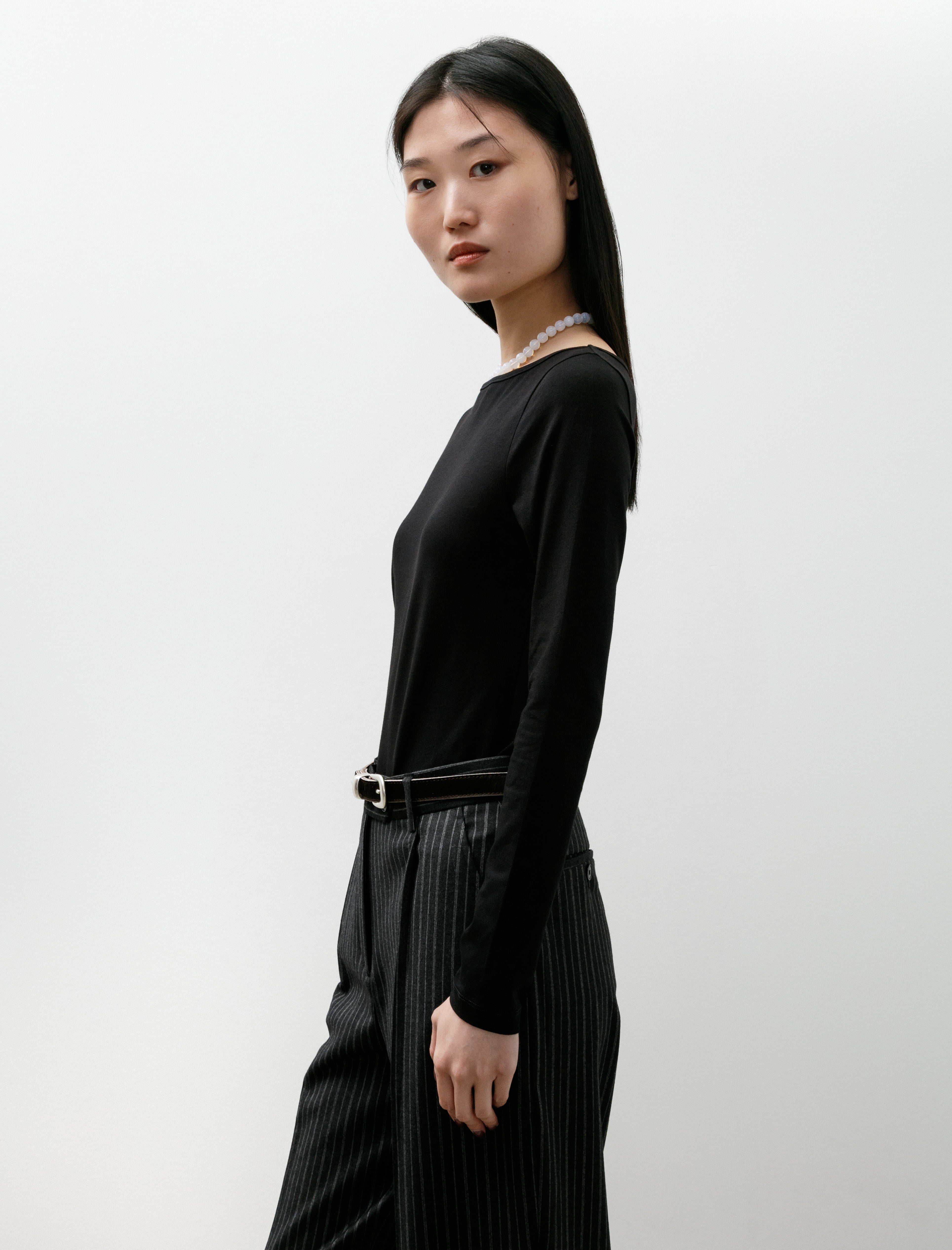 Sunspel Slack Neck LS Top Black