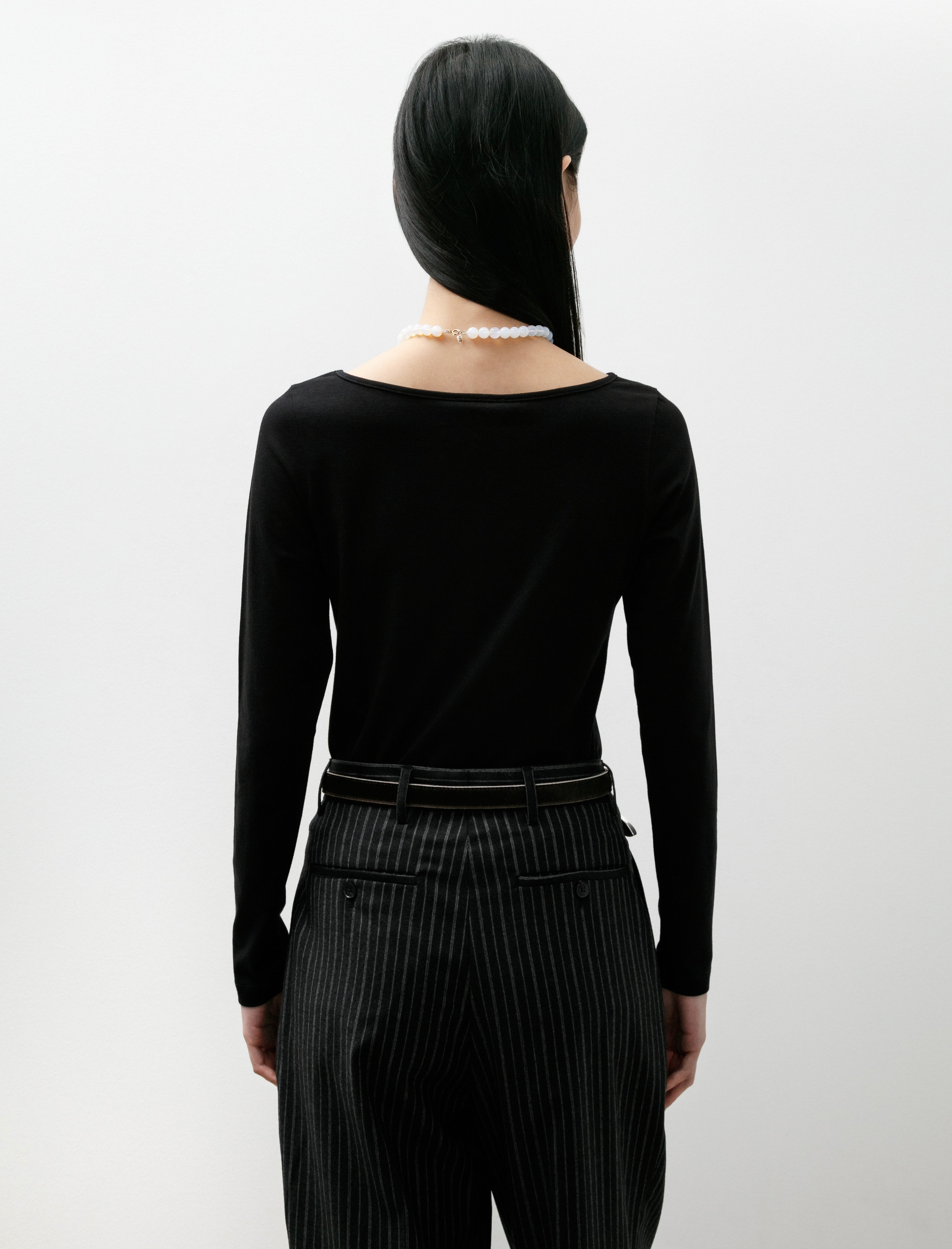 Sunspel Slack Neck LS Top Black