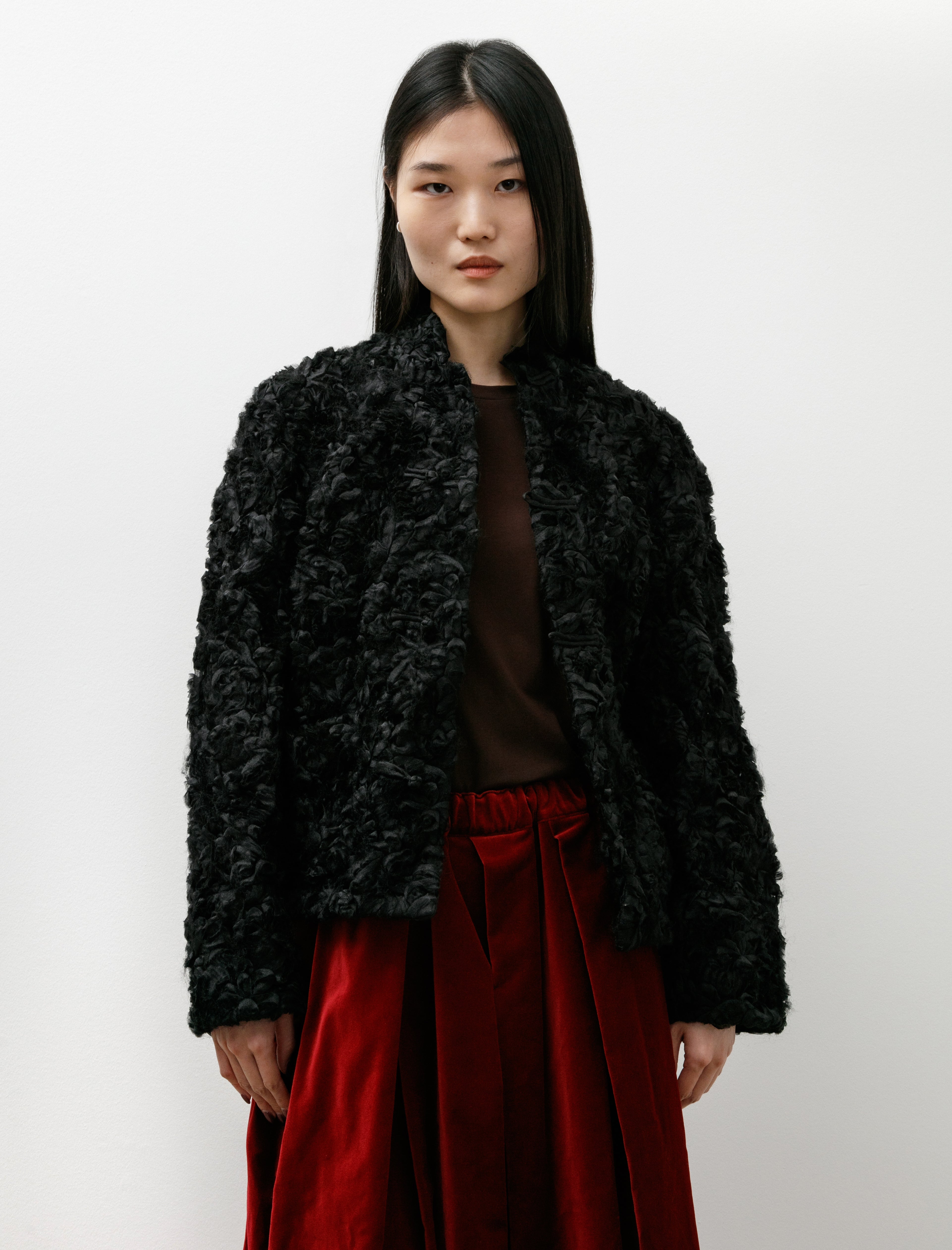 Comme des Garçons Comme des Garçons Ruffled Floral Appliqué Jacket Black