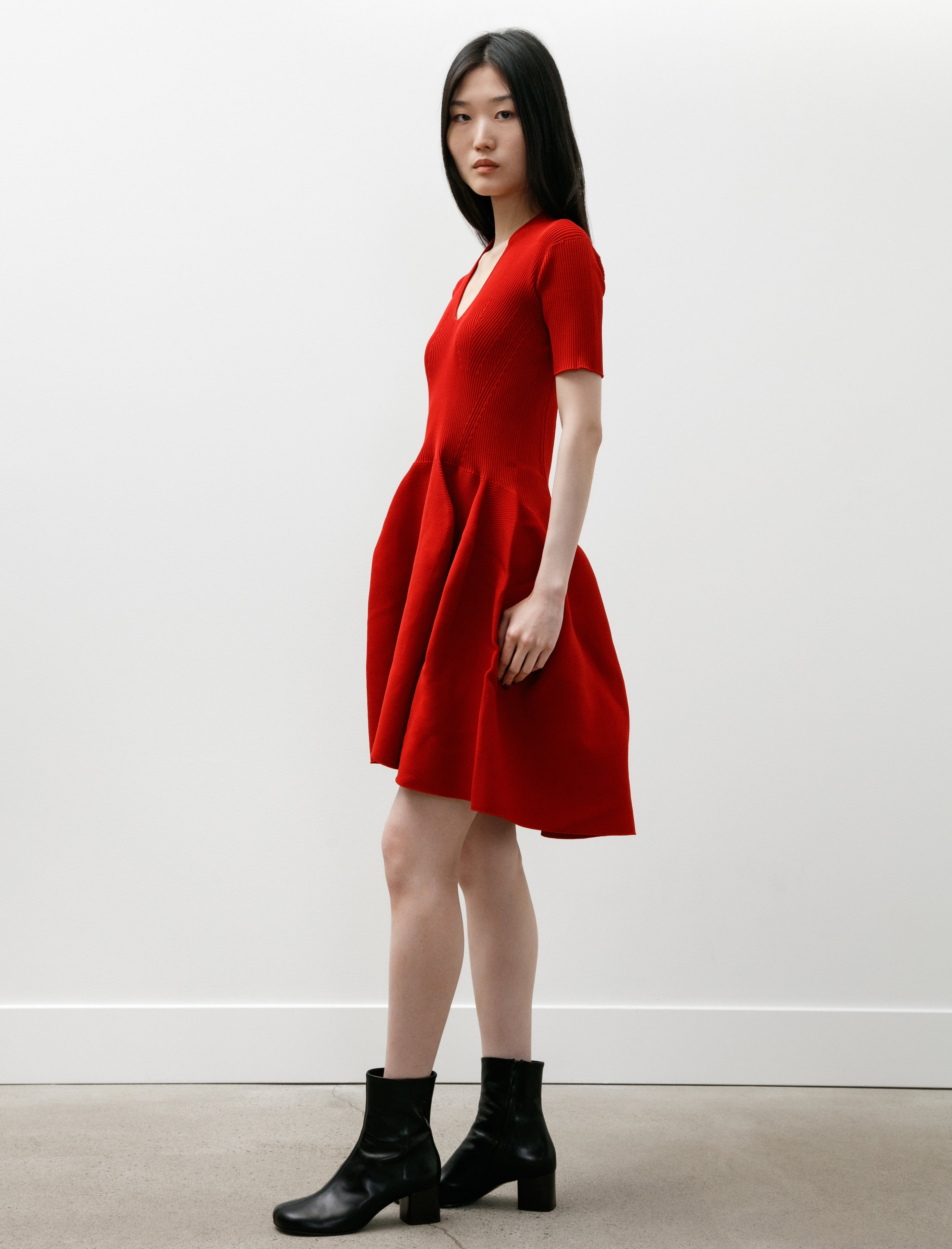 CFCL Pottery HS Stand Up Collar Mini Dress Red