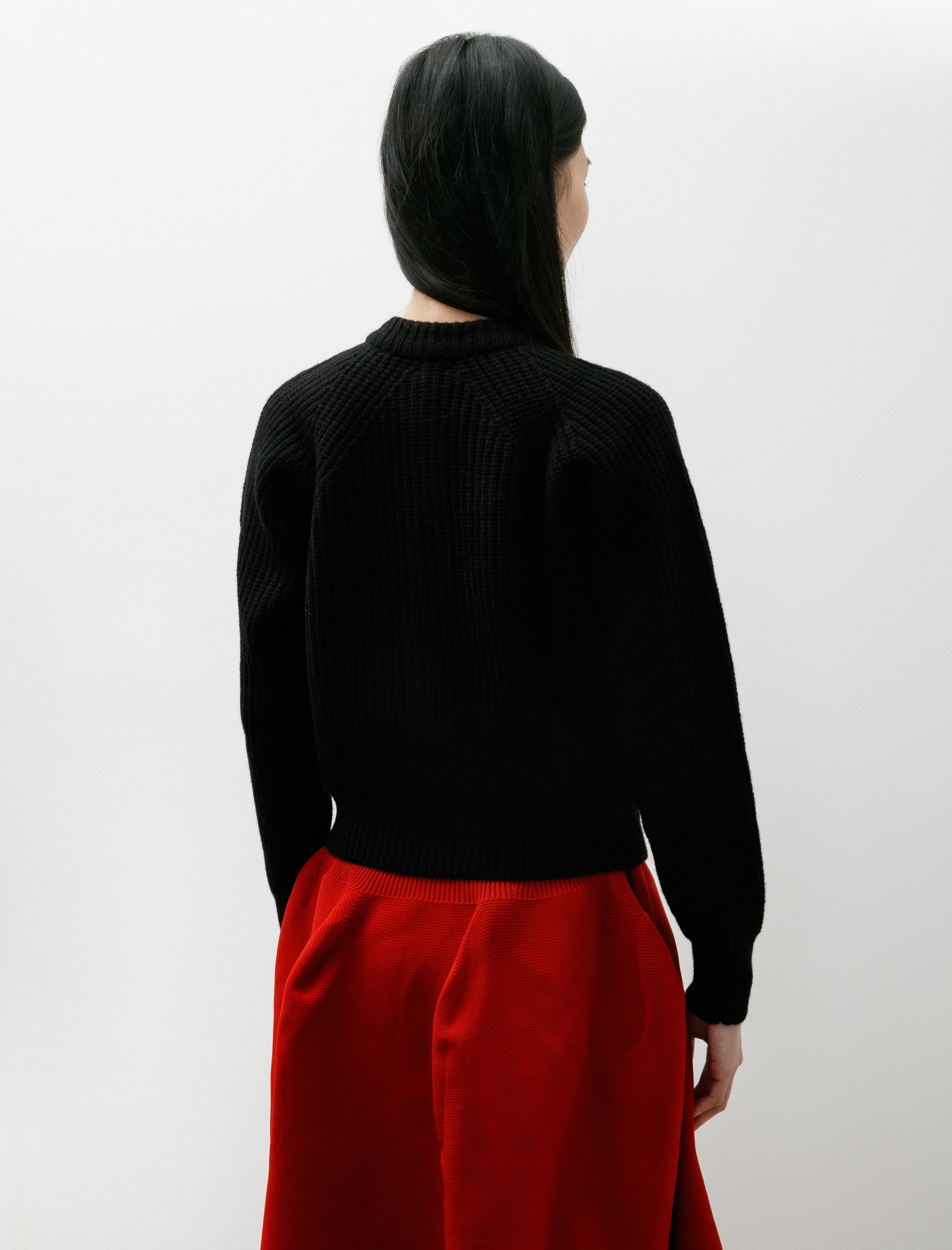 Sunspel Ribbed Crew Neck Cardigan Black