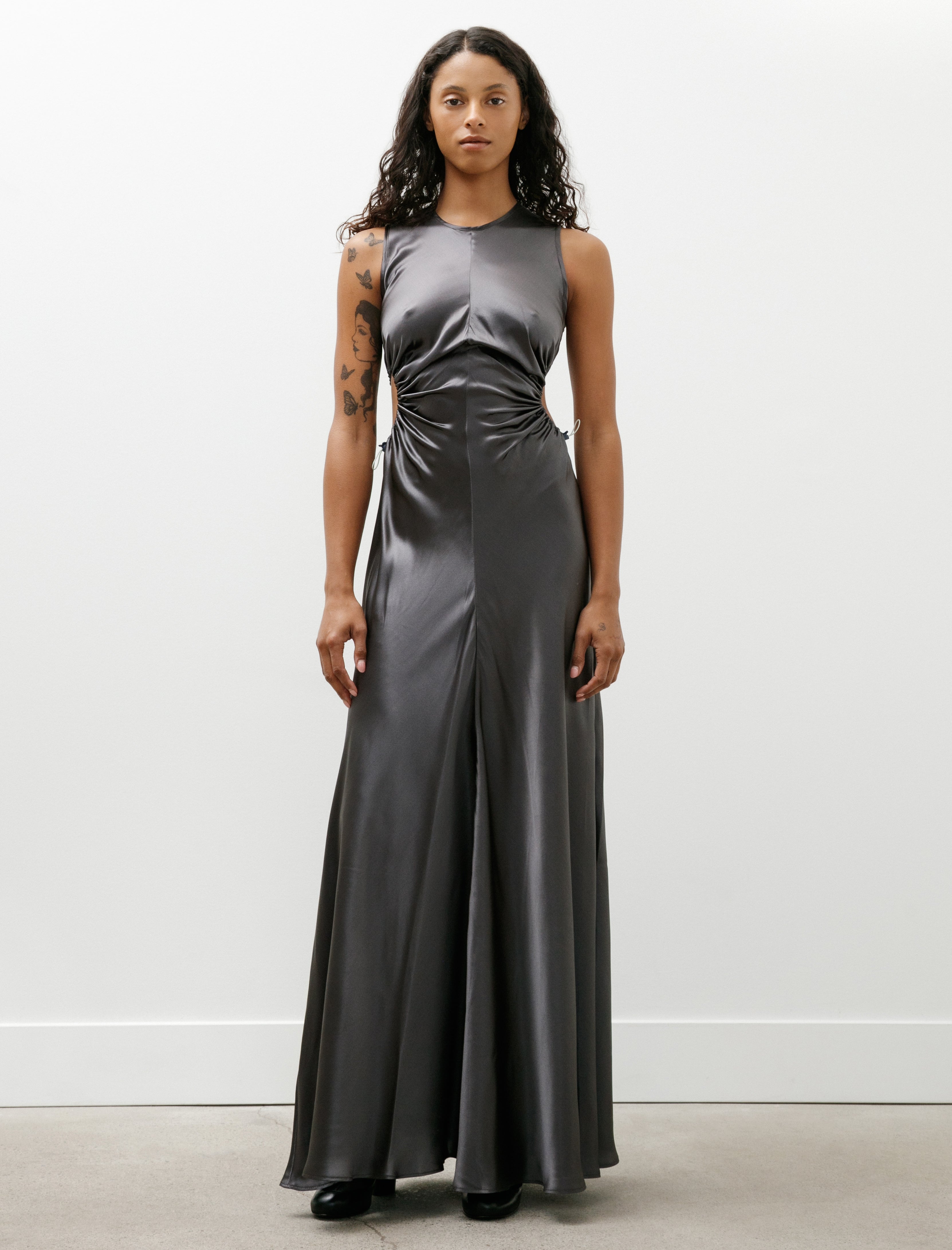 Cecilie Bahnsen Feline Silk Satin Gown Grey