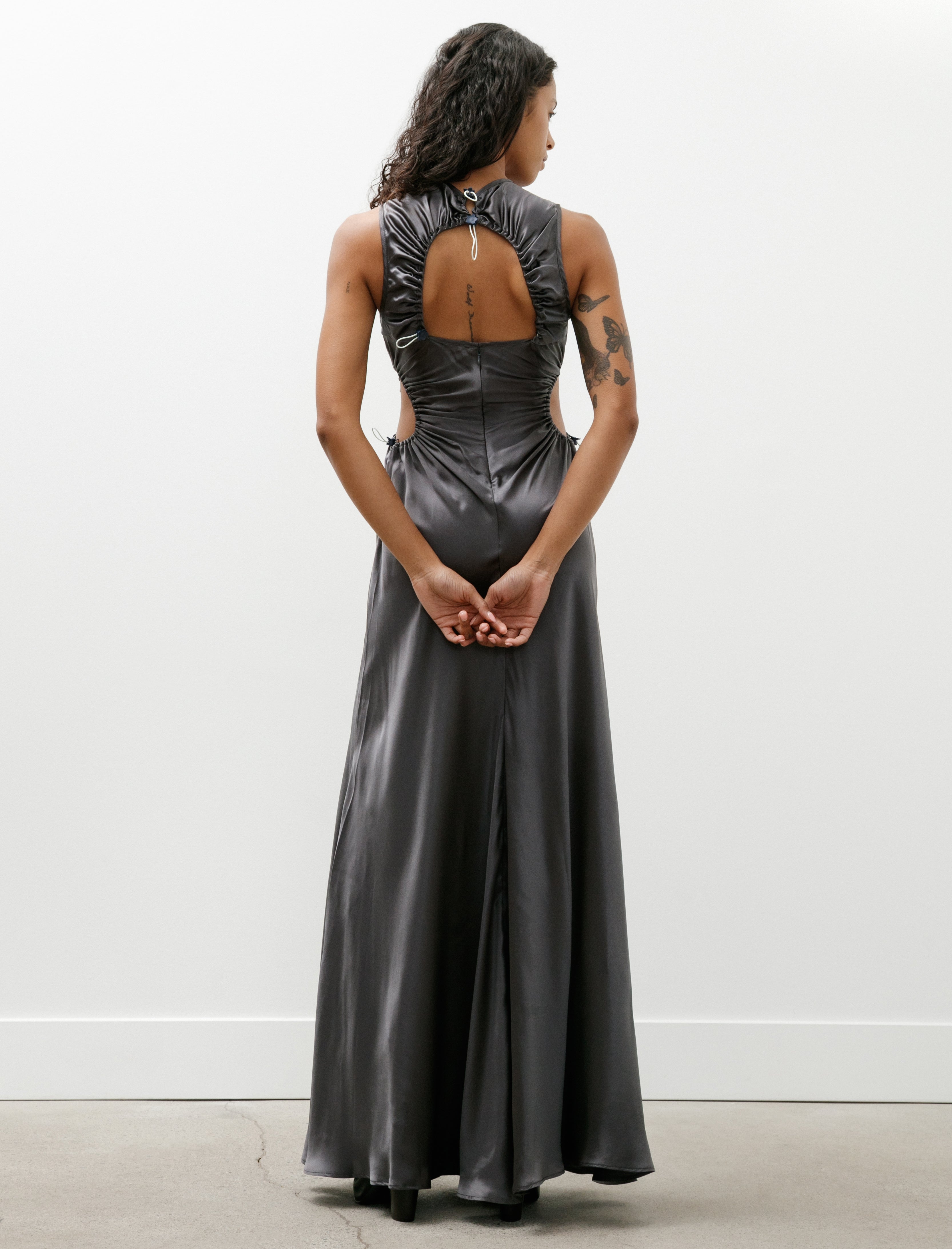 Cecilie Bahnsen Feline Silk Satin Gown Grey
