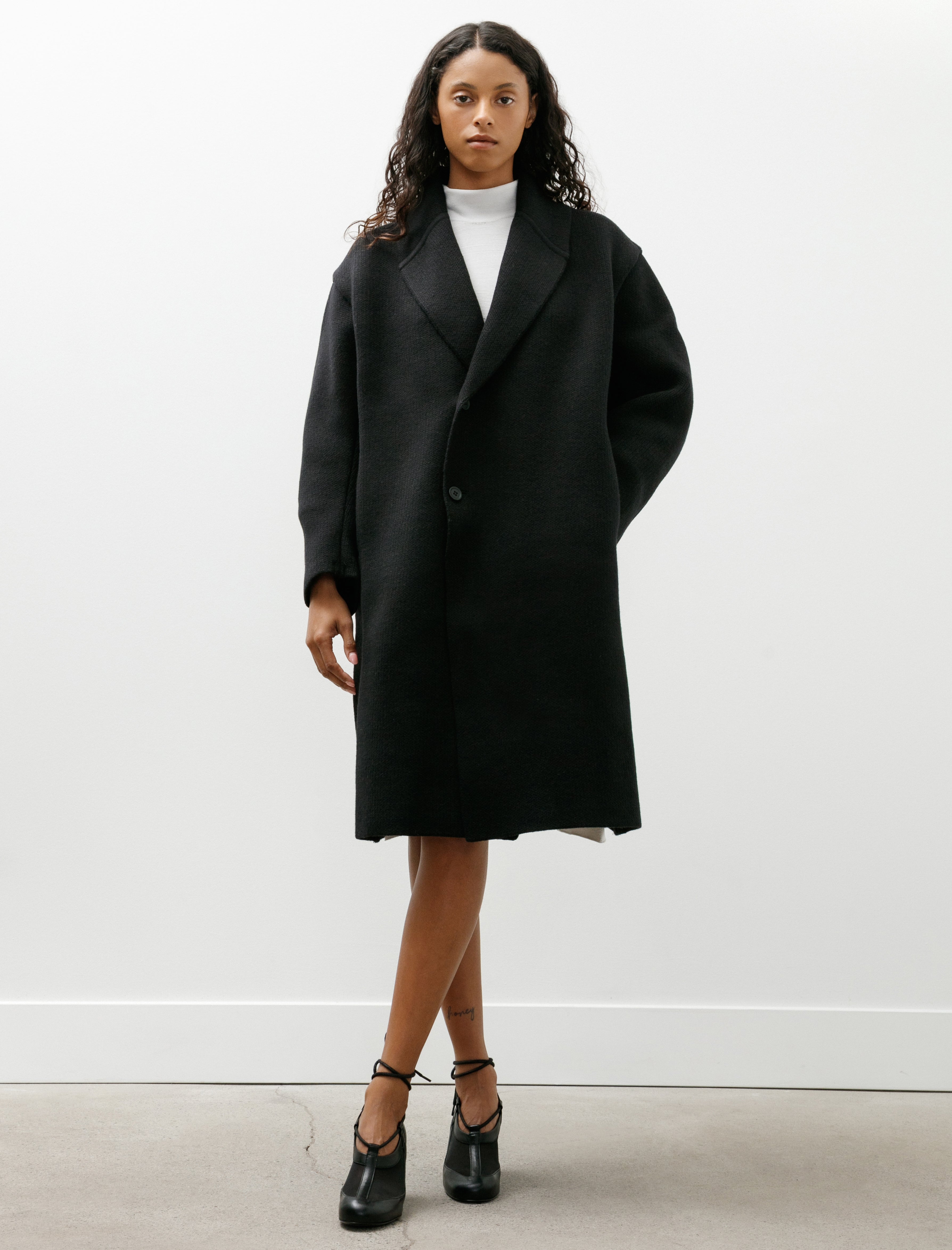 CFCL TW Inlay Shawl Collar Coat Black