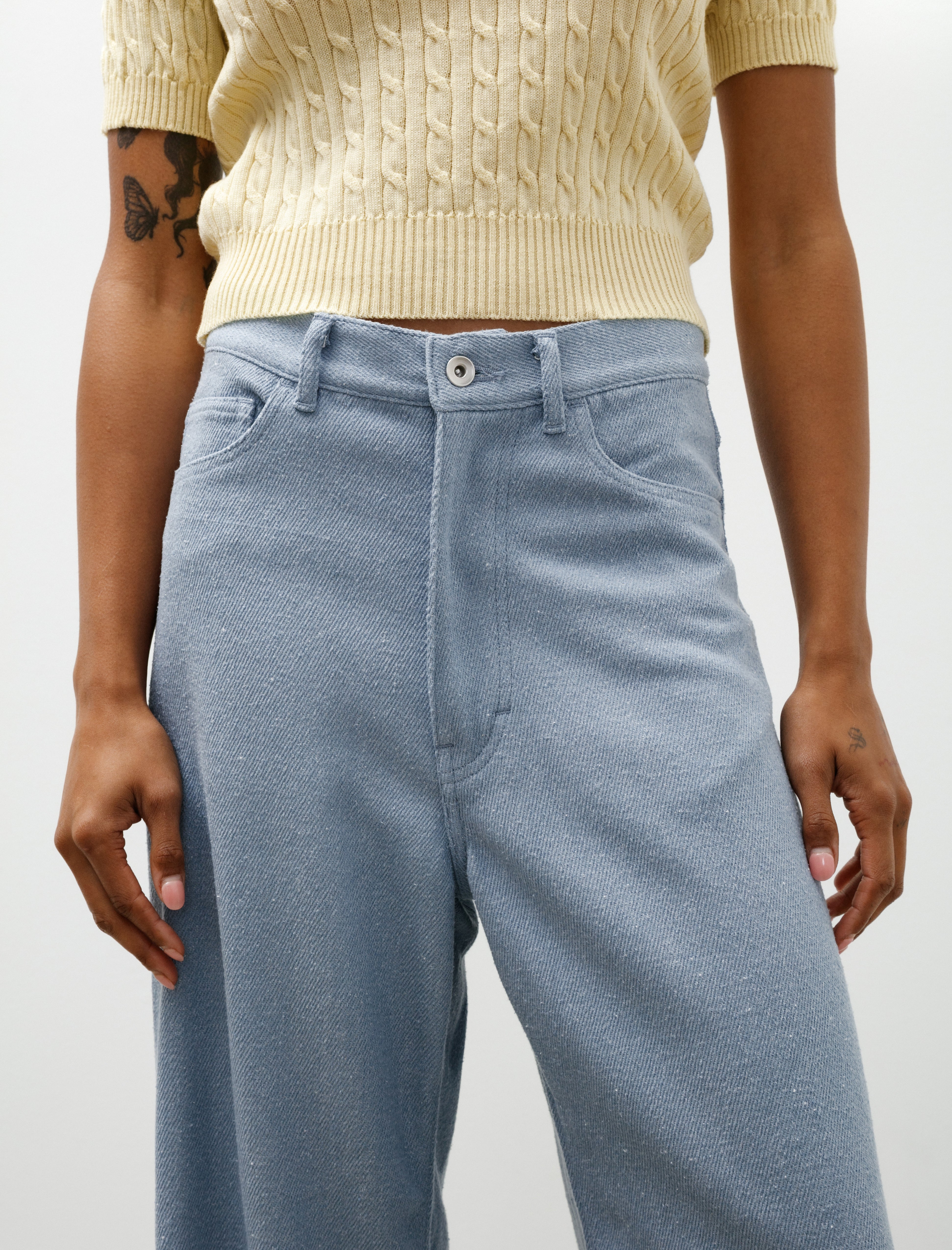 Auralee Silk Nep Denim 5P Wide Pants Light Blue