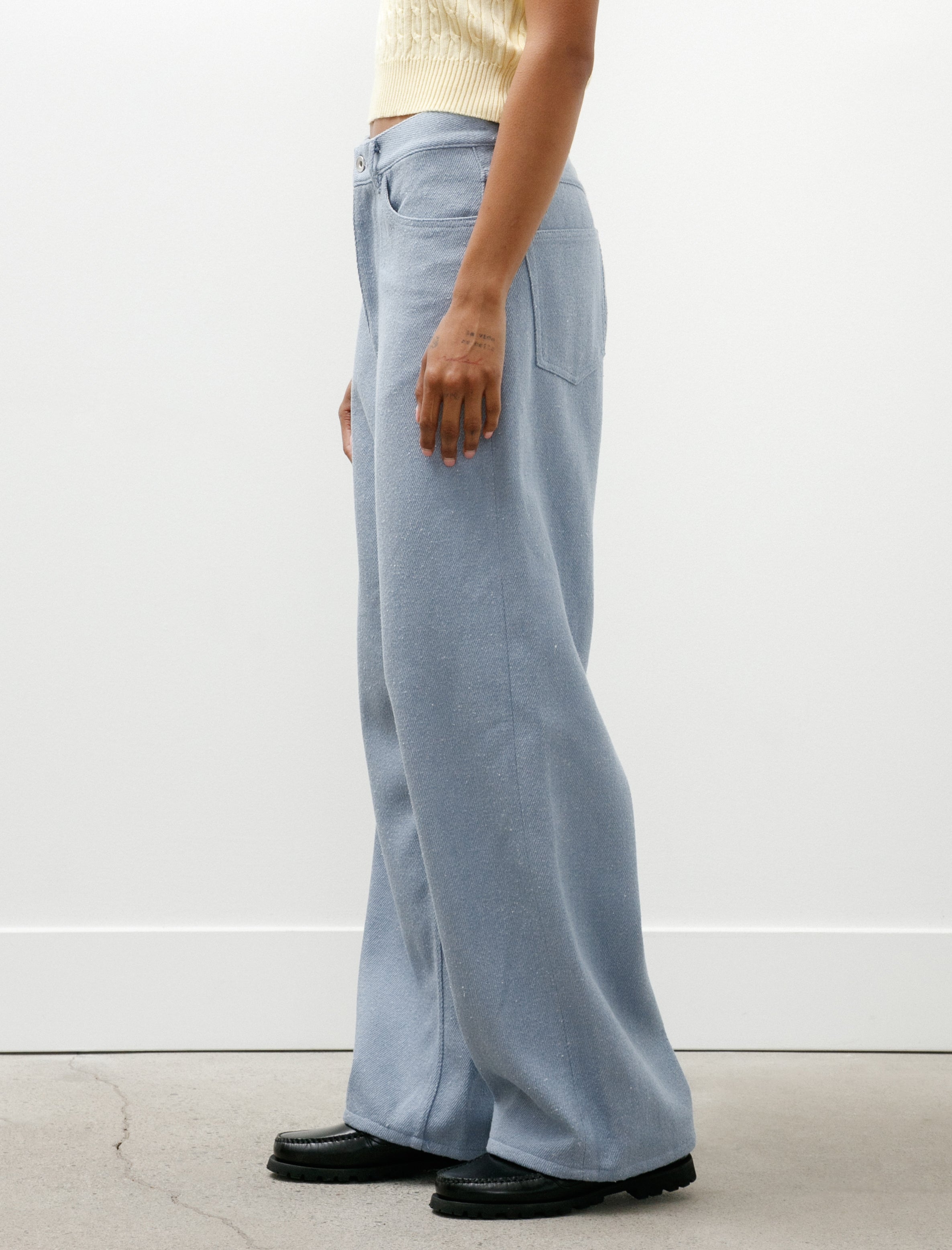 Auralee Silk Nep Denim 5P Wide Pants Light Blue