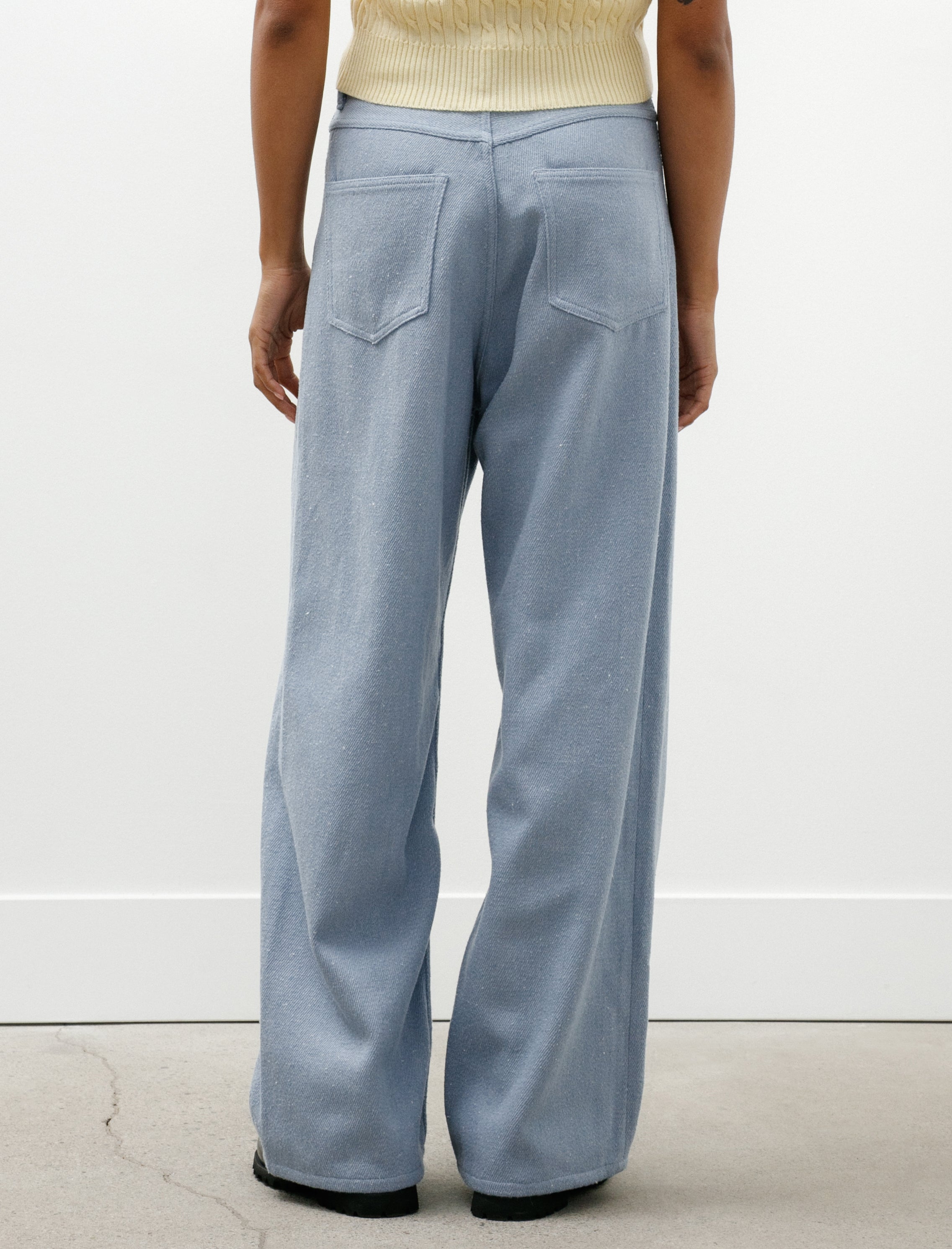Auralee Silk Nep Denim 5P Wide Pants Light Blue