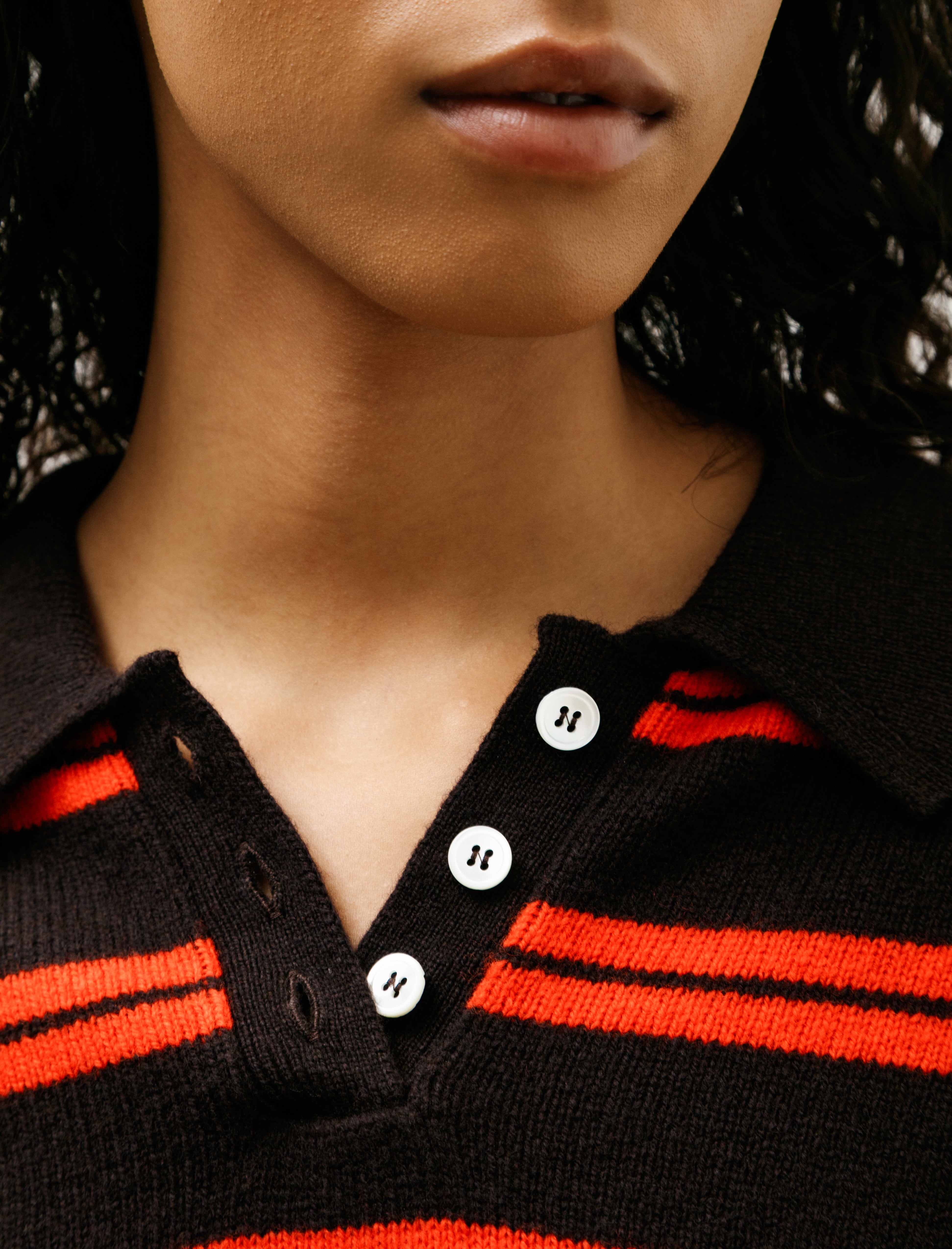 & Daughter Edie Stripe Polo Dark Brown with Poppy Red