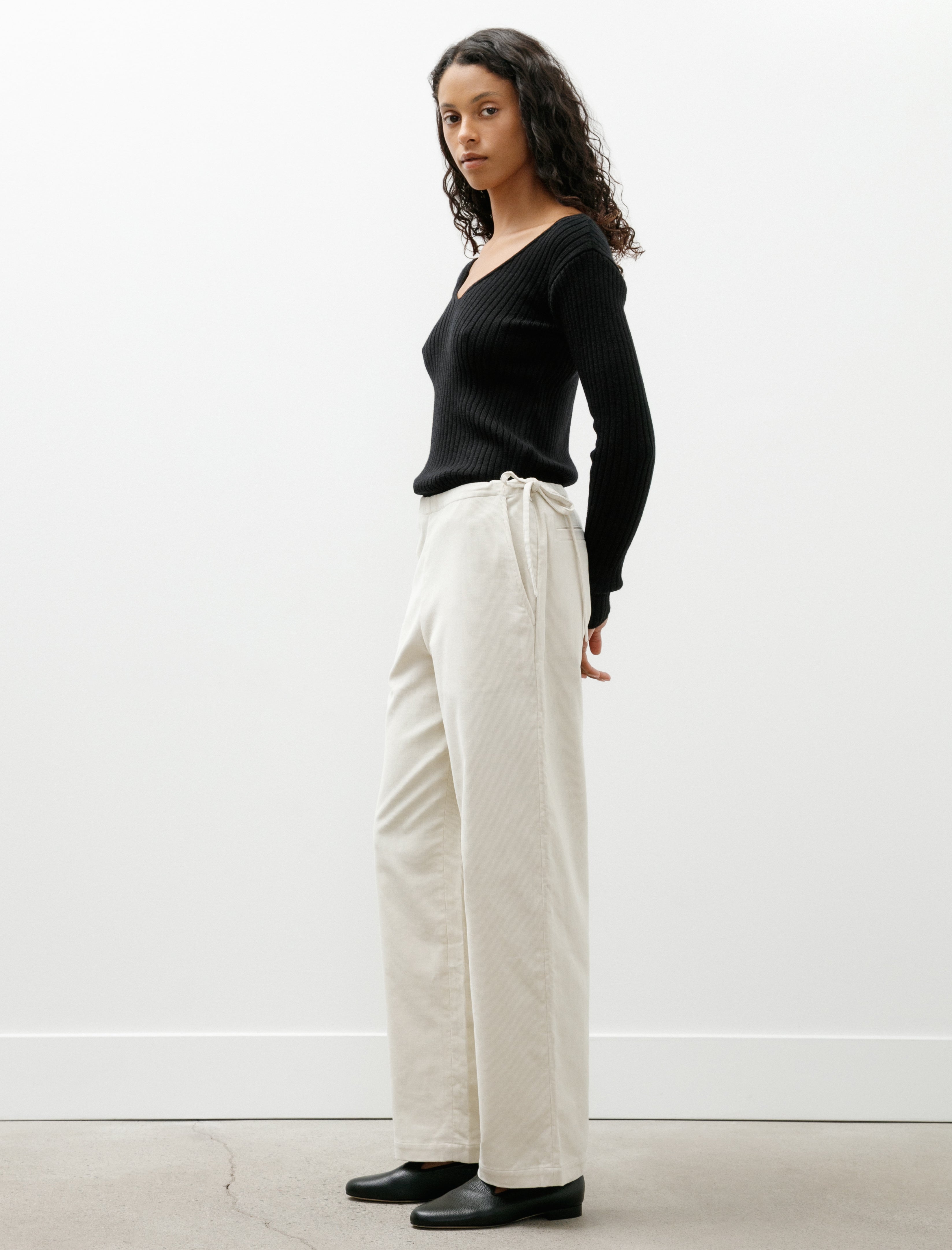 Ernie Palo Corduroy Side Tie Easy Pants Ivory