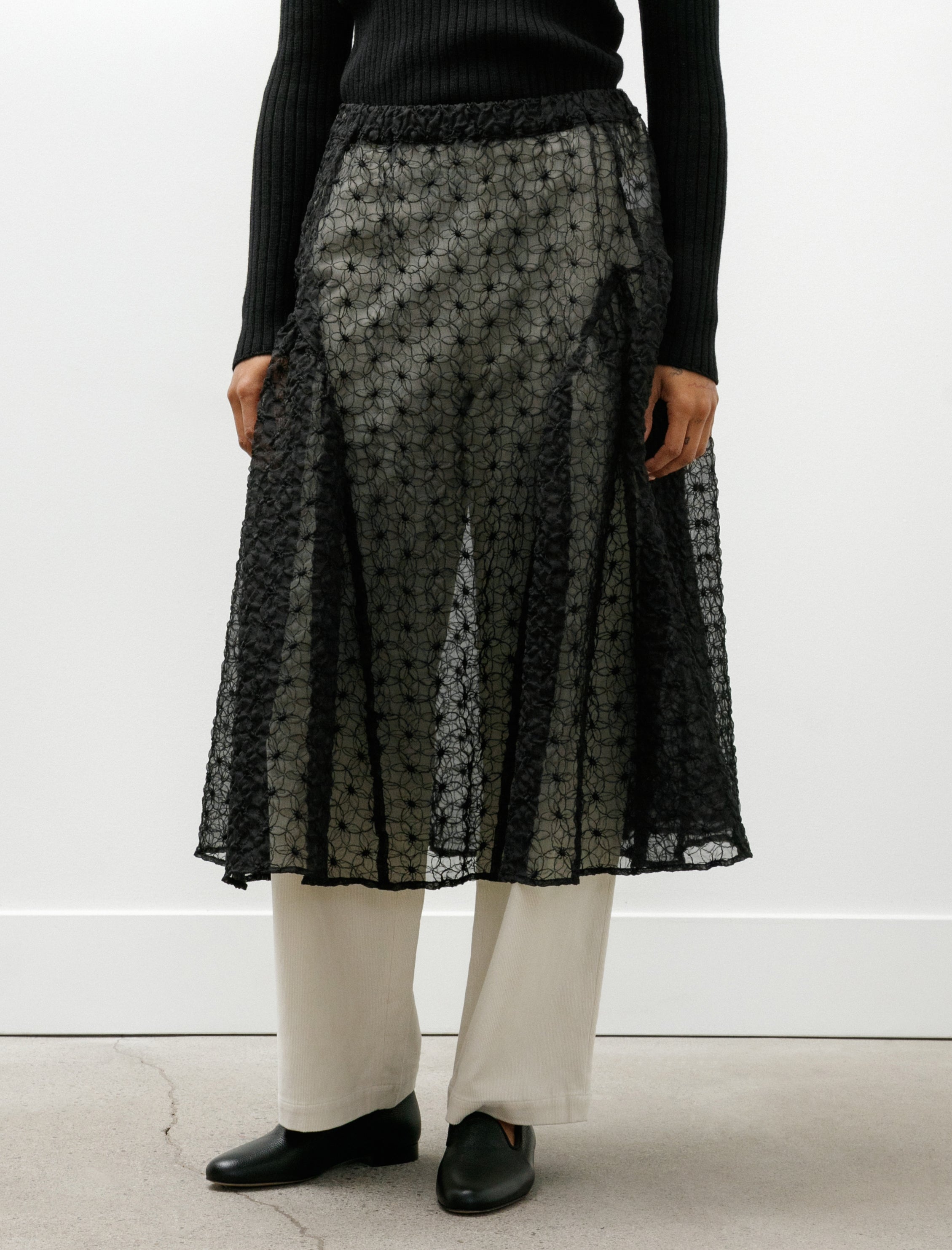 Wanze Easy Gathered Skirt Embroidered Organza Black