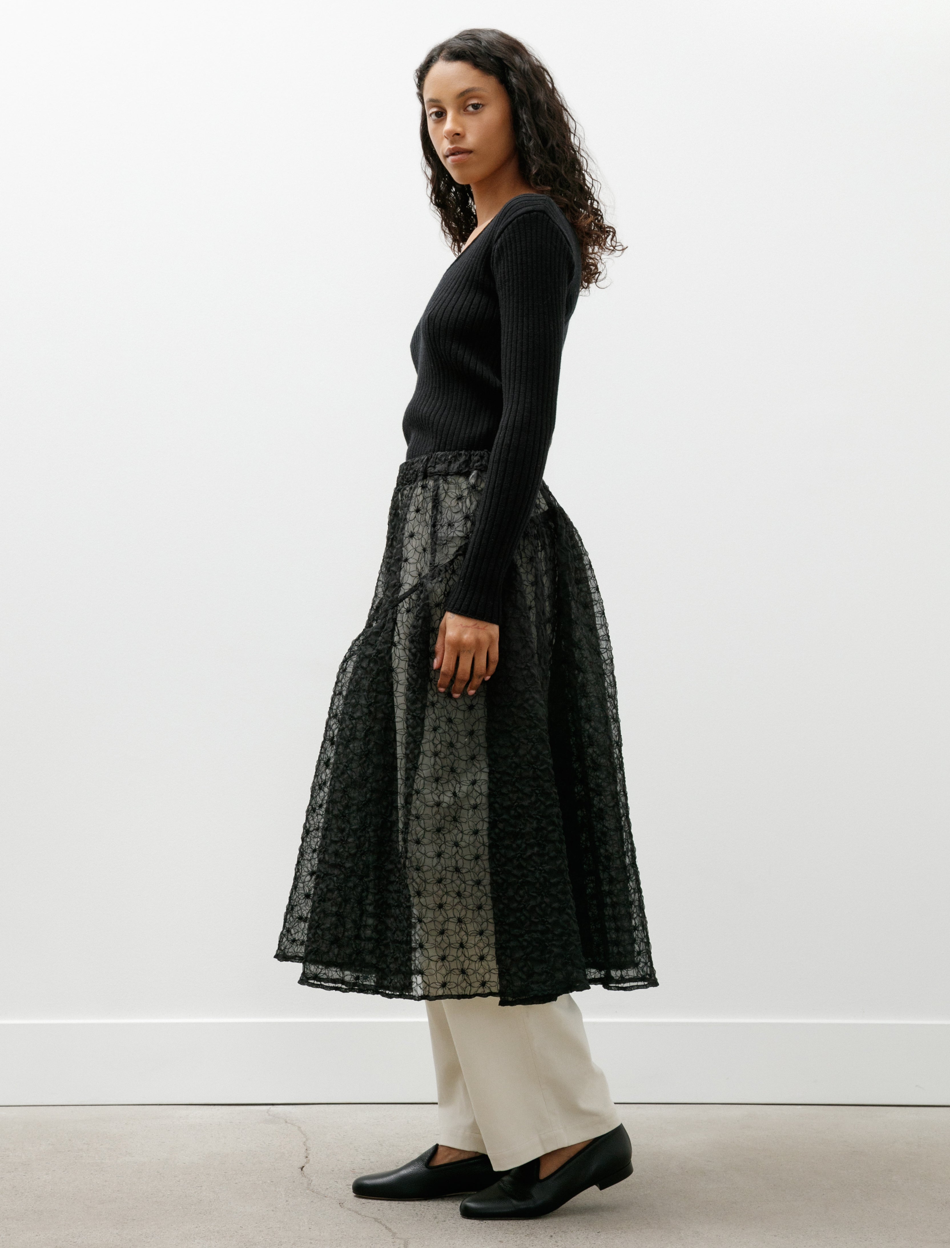 Wanze Easy Gathered Skirt Embroidered Organza Black