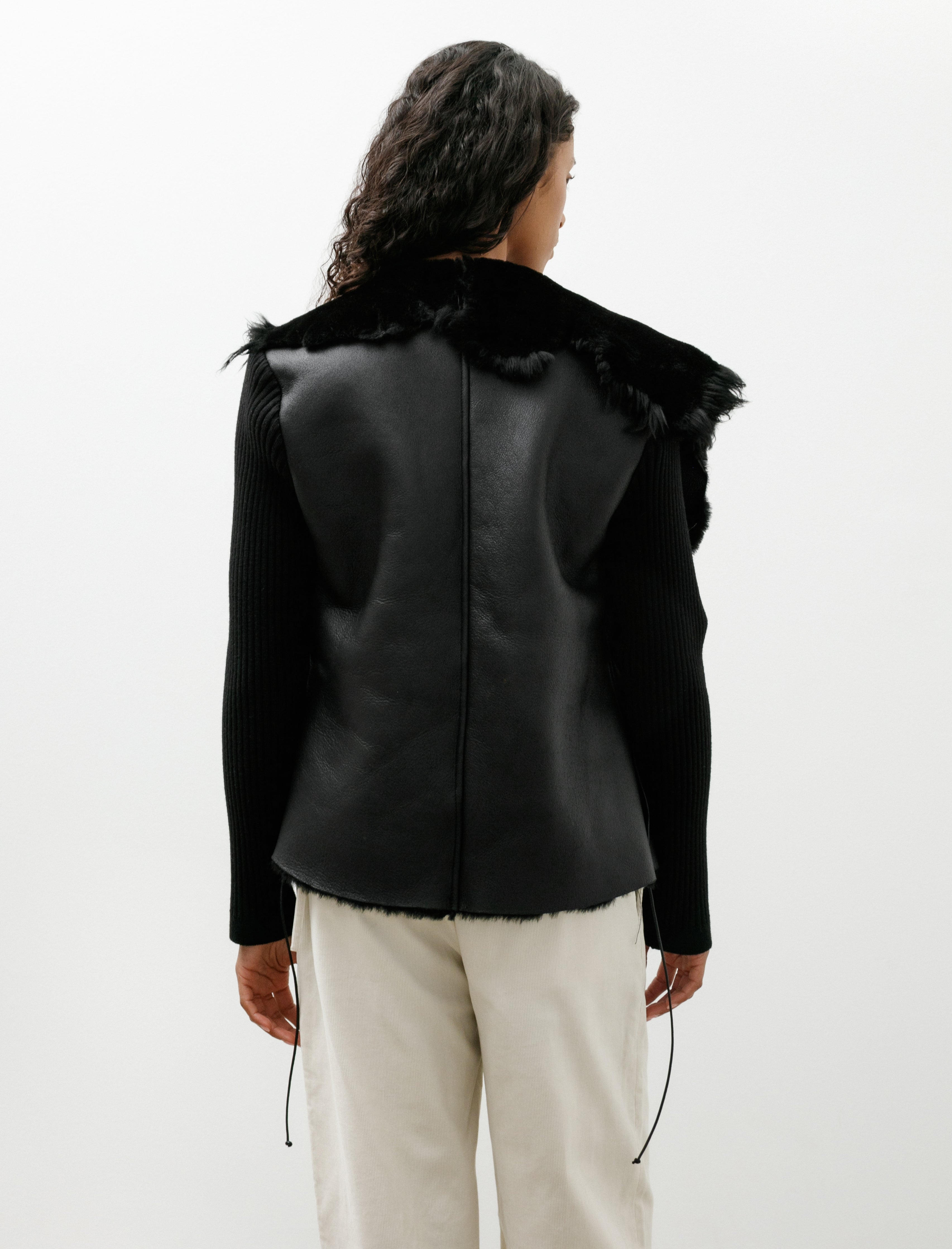 Wanze Wrap Cardigan Shearling Leather Black