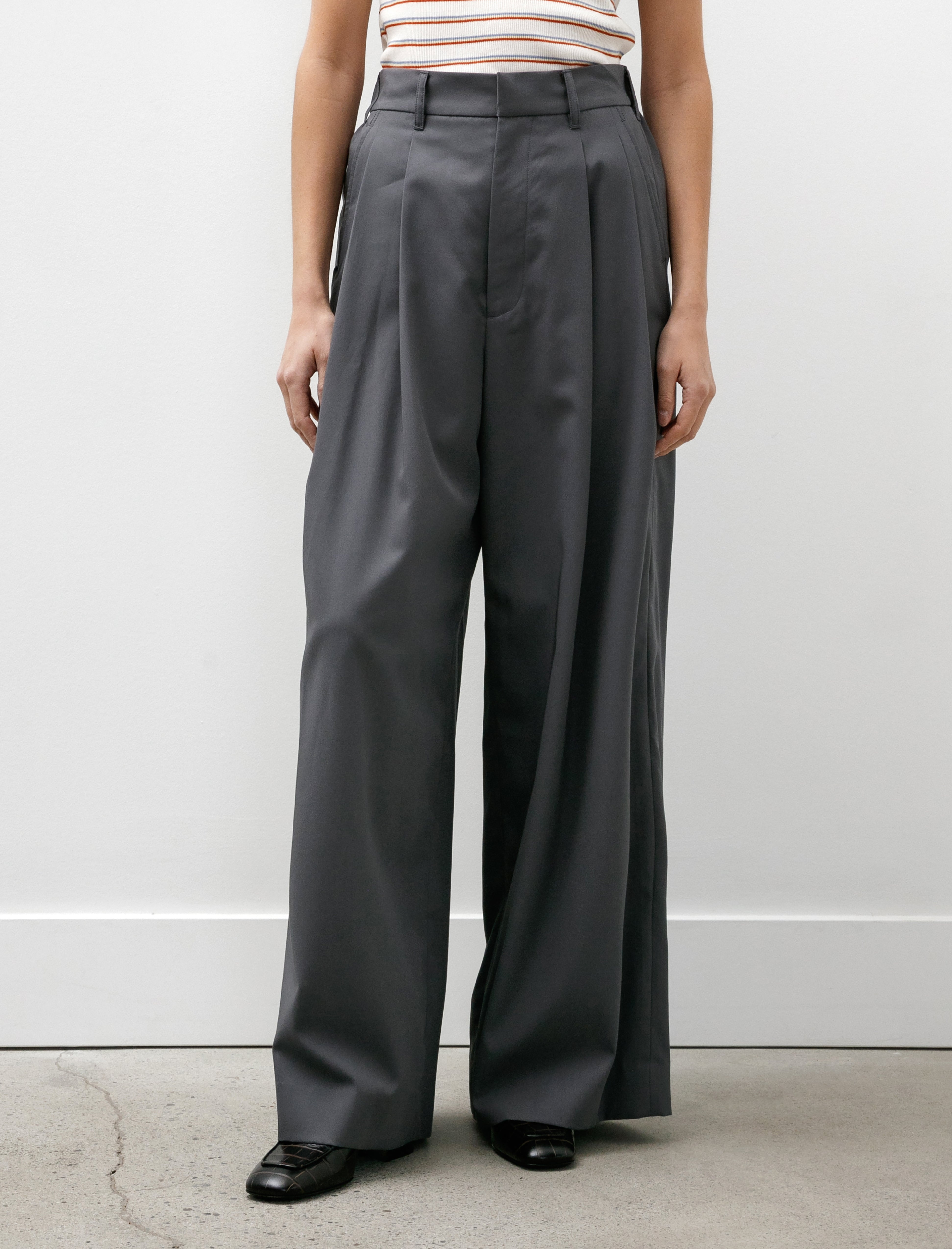 Graphpaper Wooly Cotton Twill Two Tuck Wide Pants Charcoal