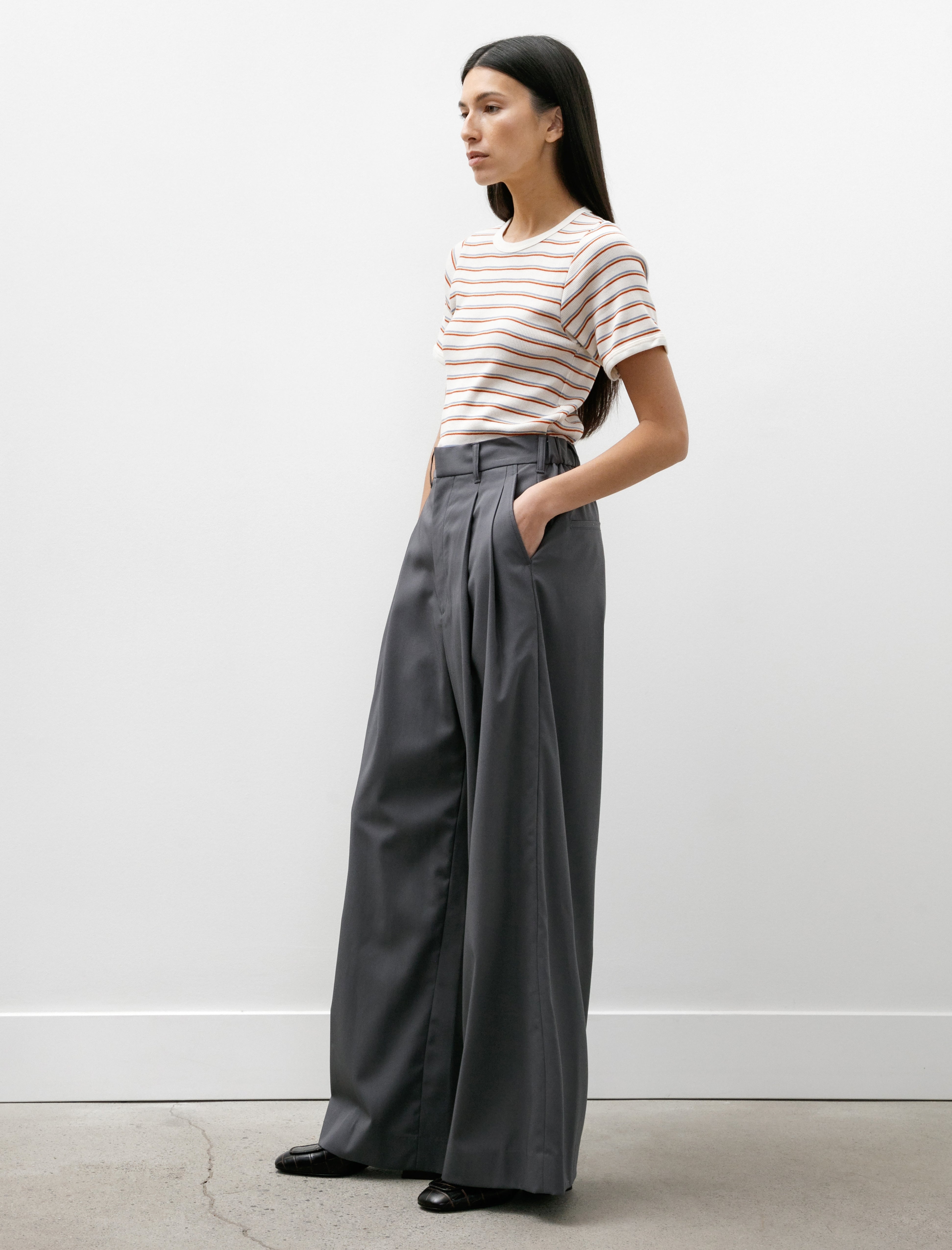 Graphpaper Wooly Cotton Twill Two Tuck Wide Pants Charcoal