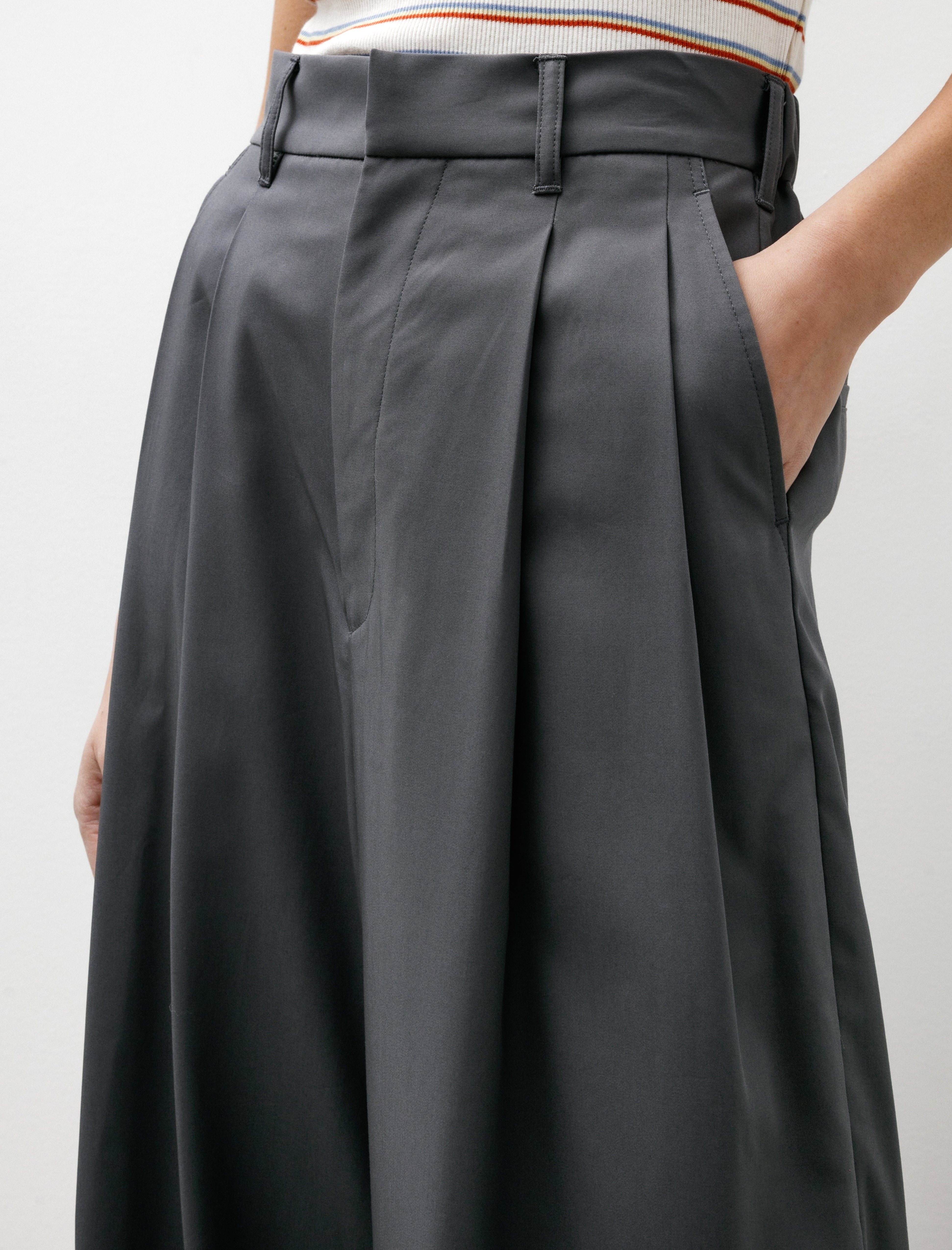 Graphpaper Wooly Cotton Twill Two Tuck Wide Pants Charcoal