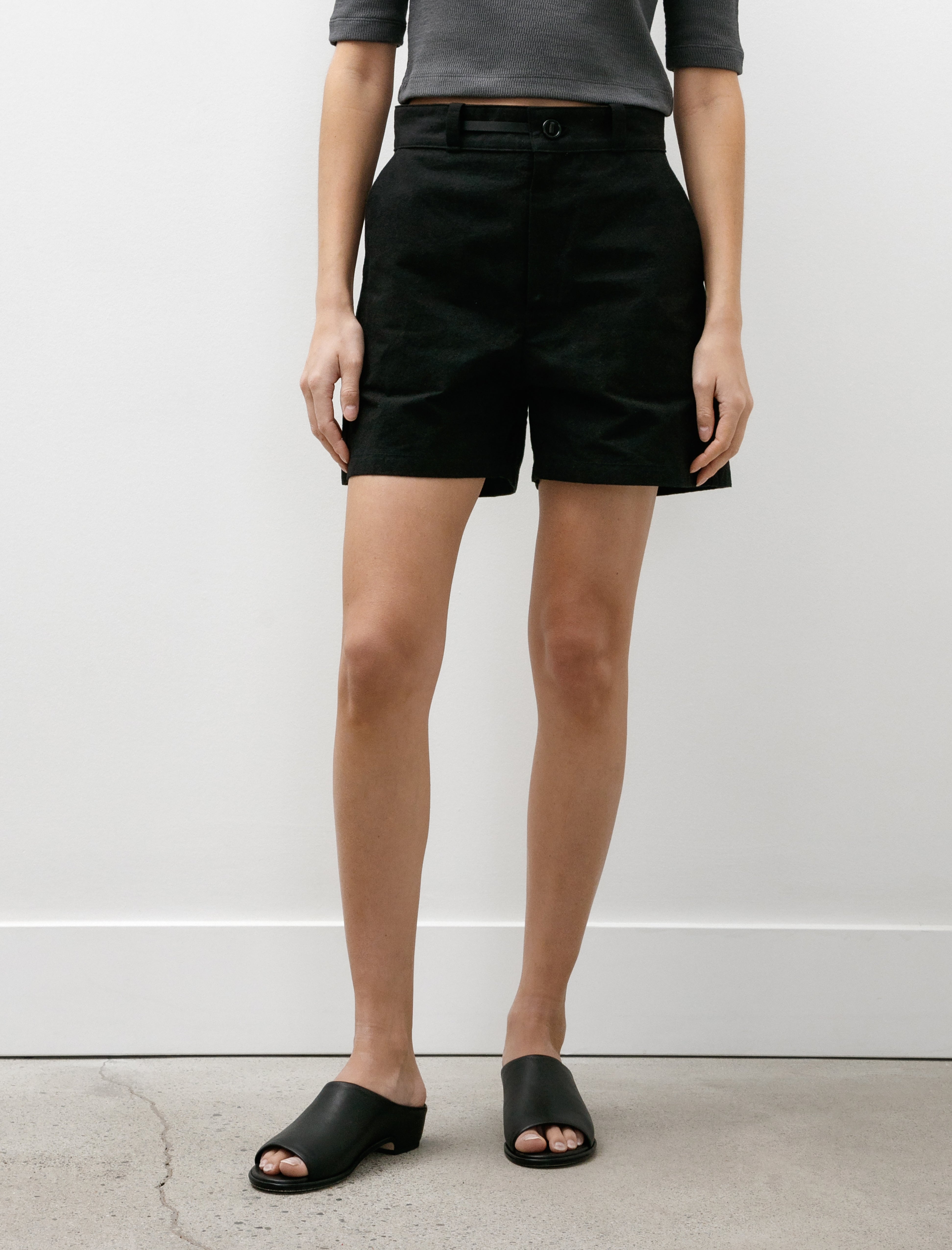 MAN-TLE W-R18 Pants-5 High Wide Shorts Black Wax