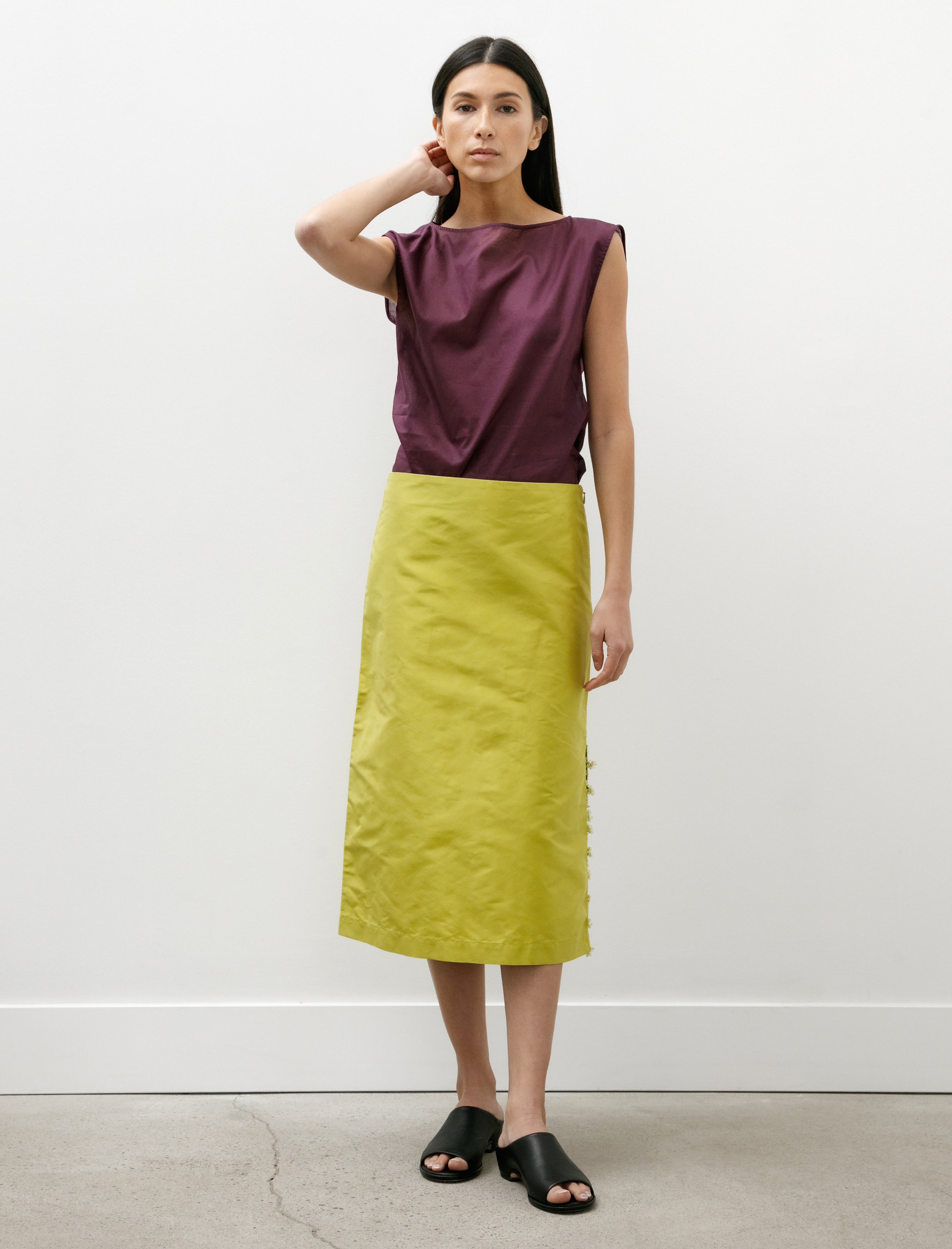 Sera Silk Skirt with Oya Glass Beads Pistachio