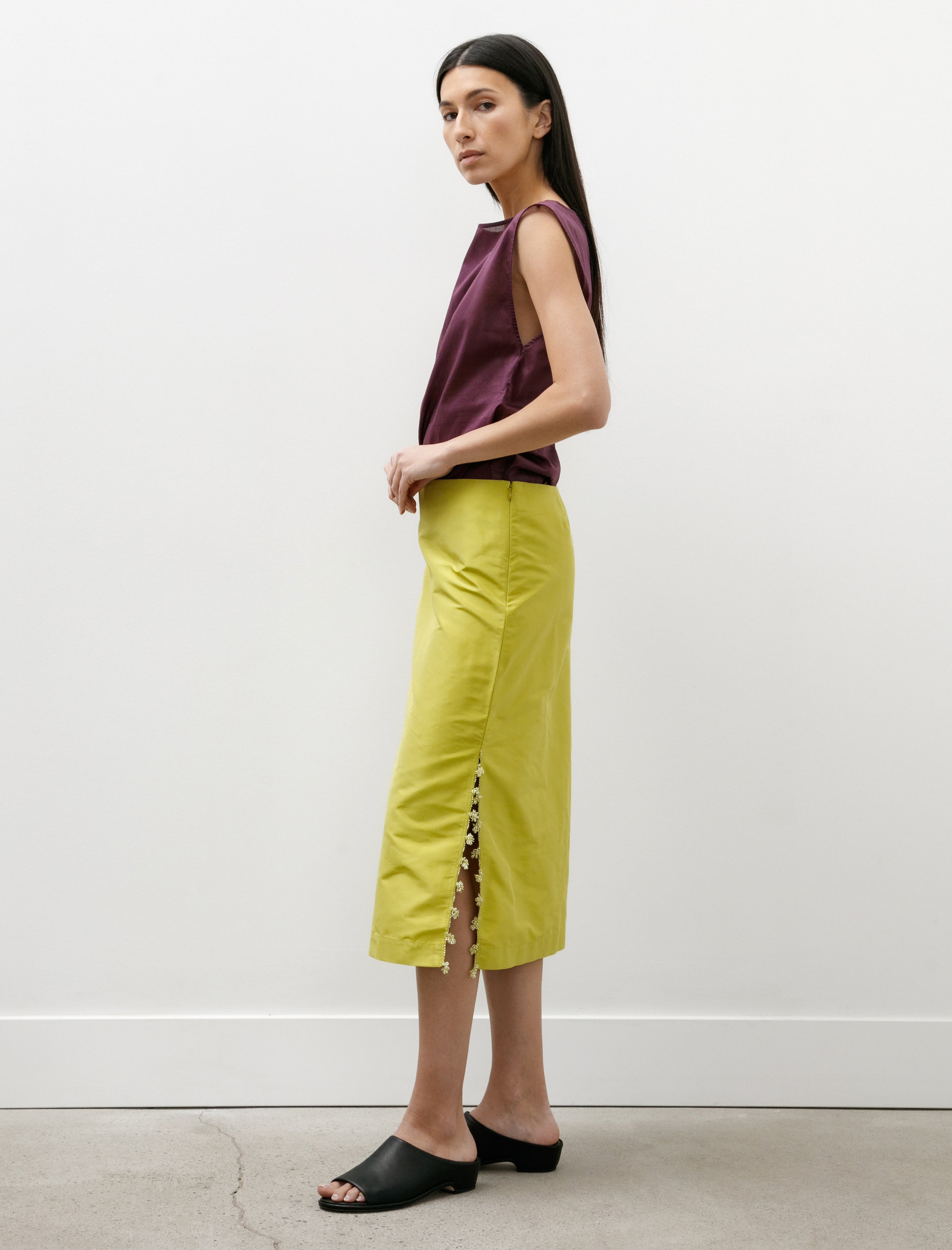Sera Silk Skirt with Oya Glass Beads Pistachio