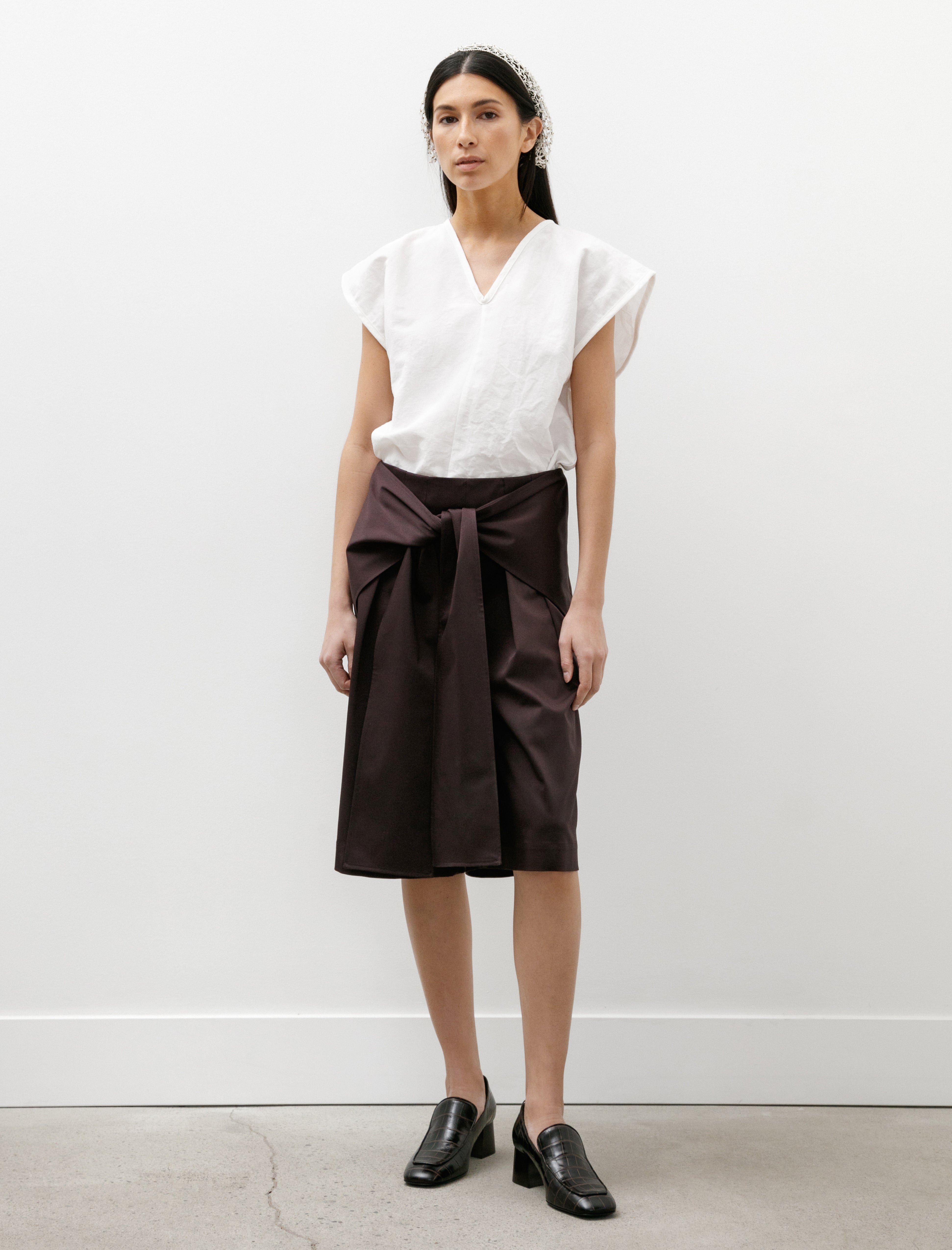 Sera Double Pleated Shorts with Ties Brown