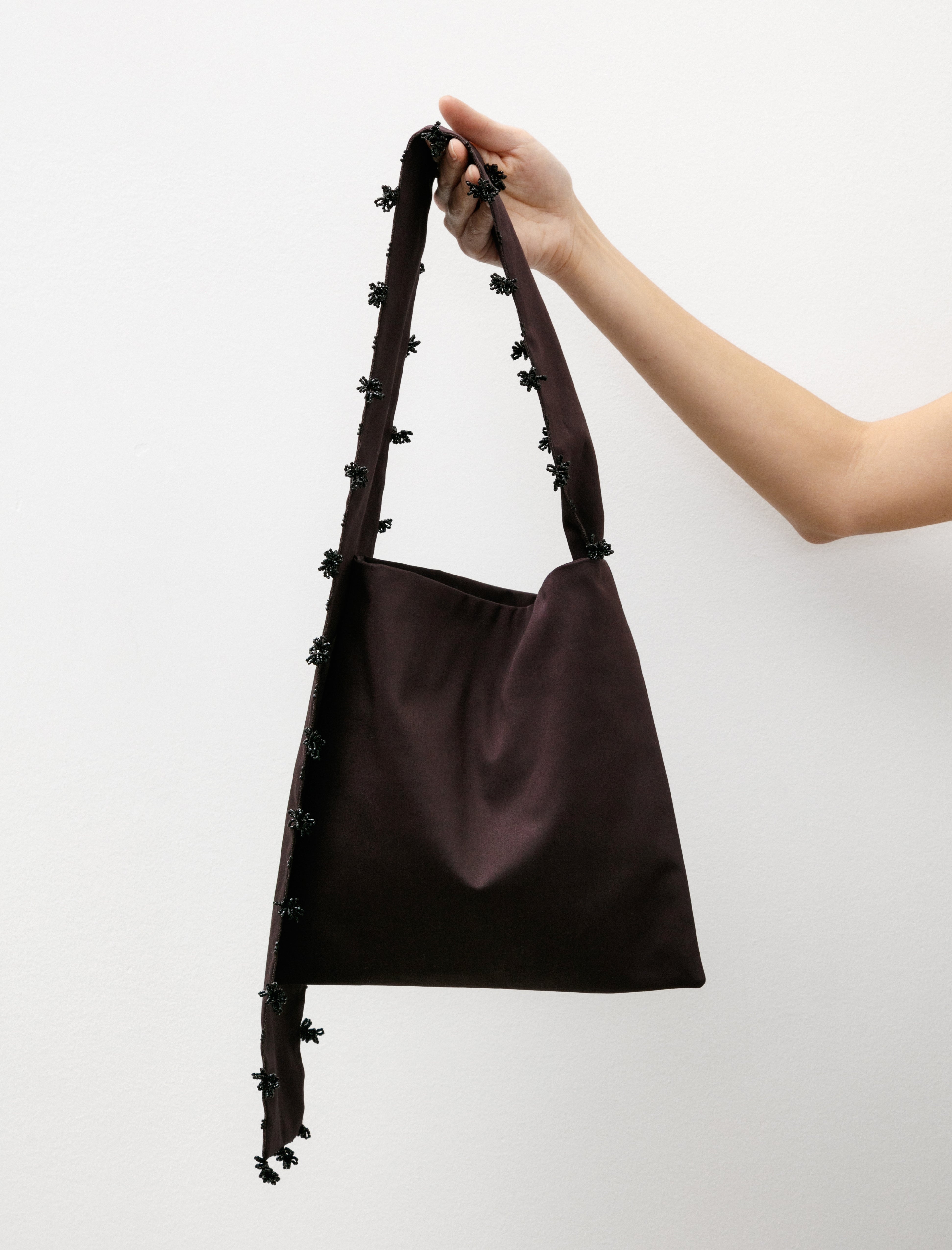 Sera Scarf Bag with Oya Bead Embroidery Plum Brown