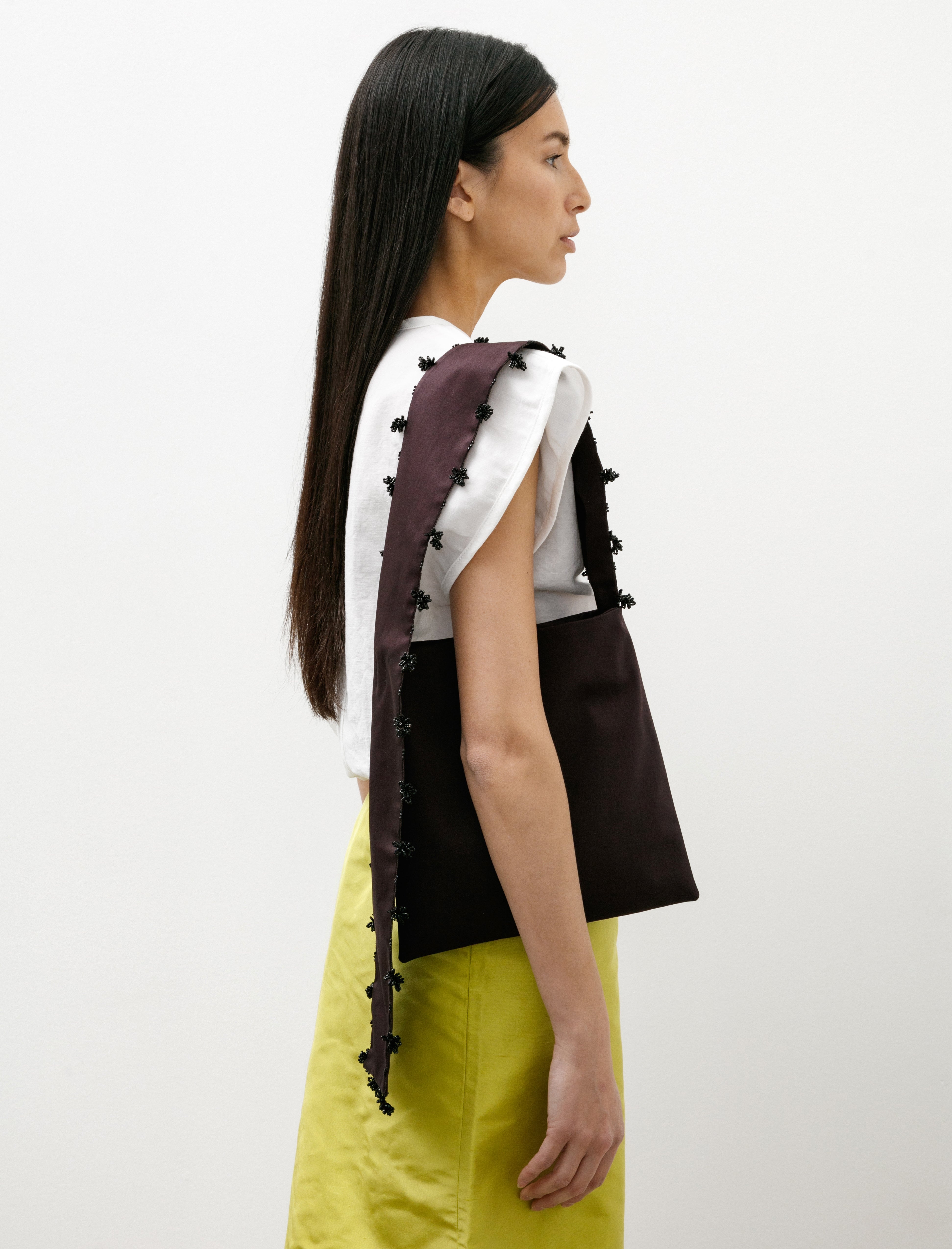 Sera Scarf Bag with Oya Bead Embroidery Plum Brown