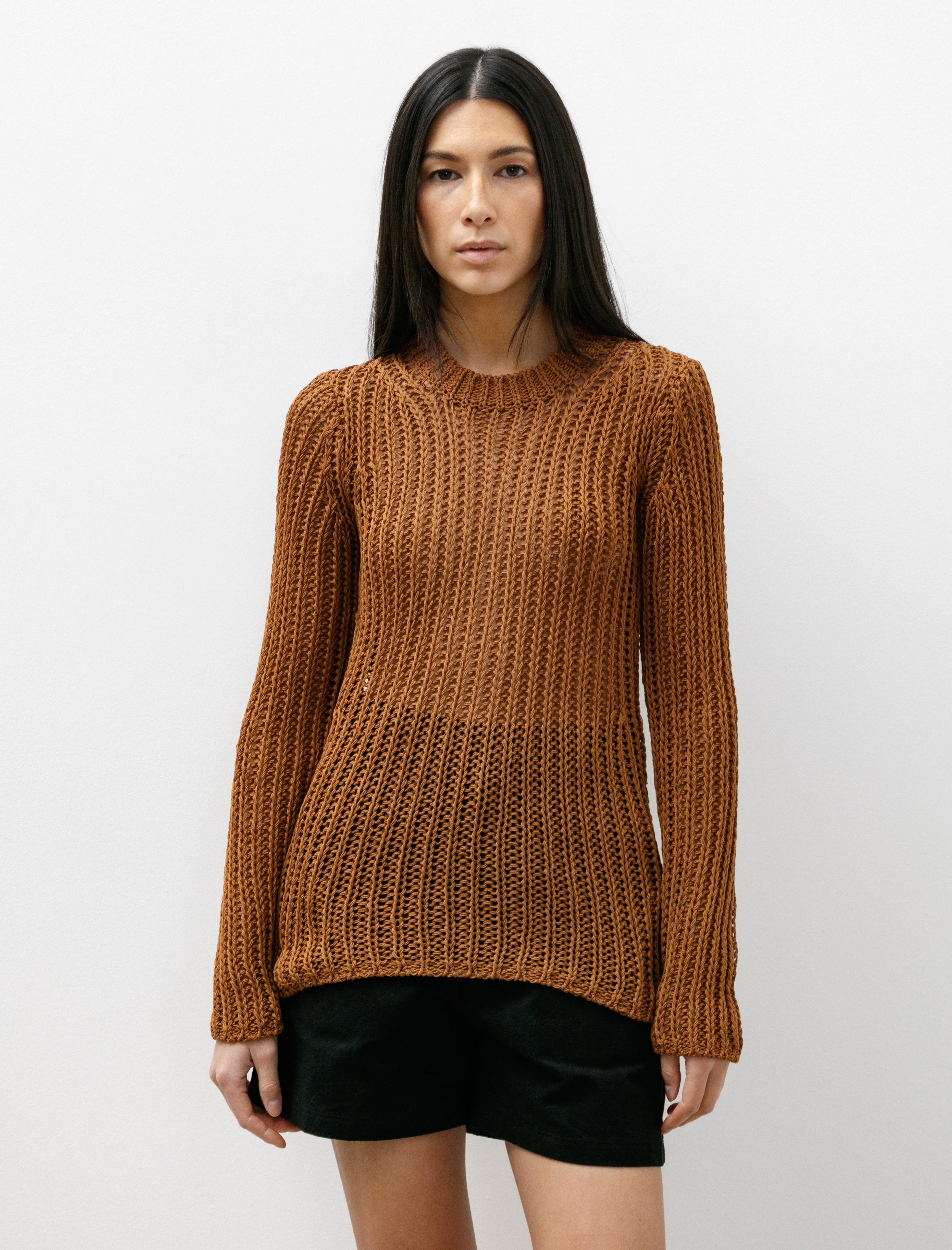 Ernie Palo Back Slit Mesh Knit Brown