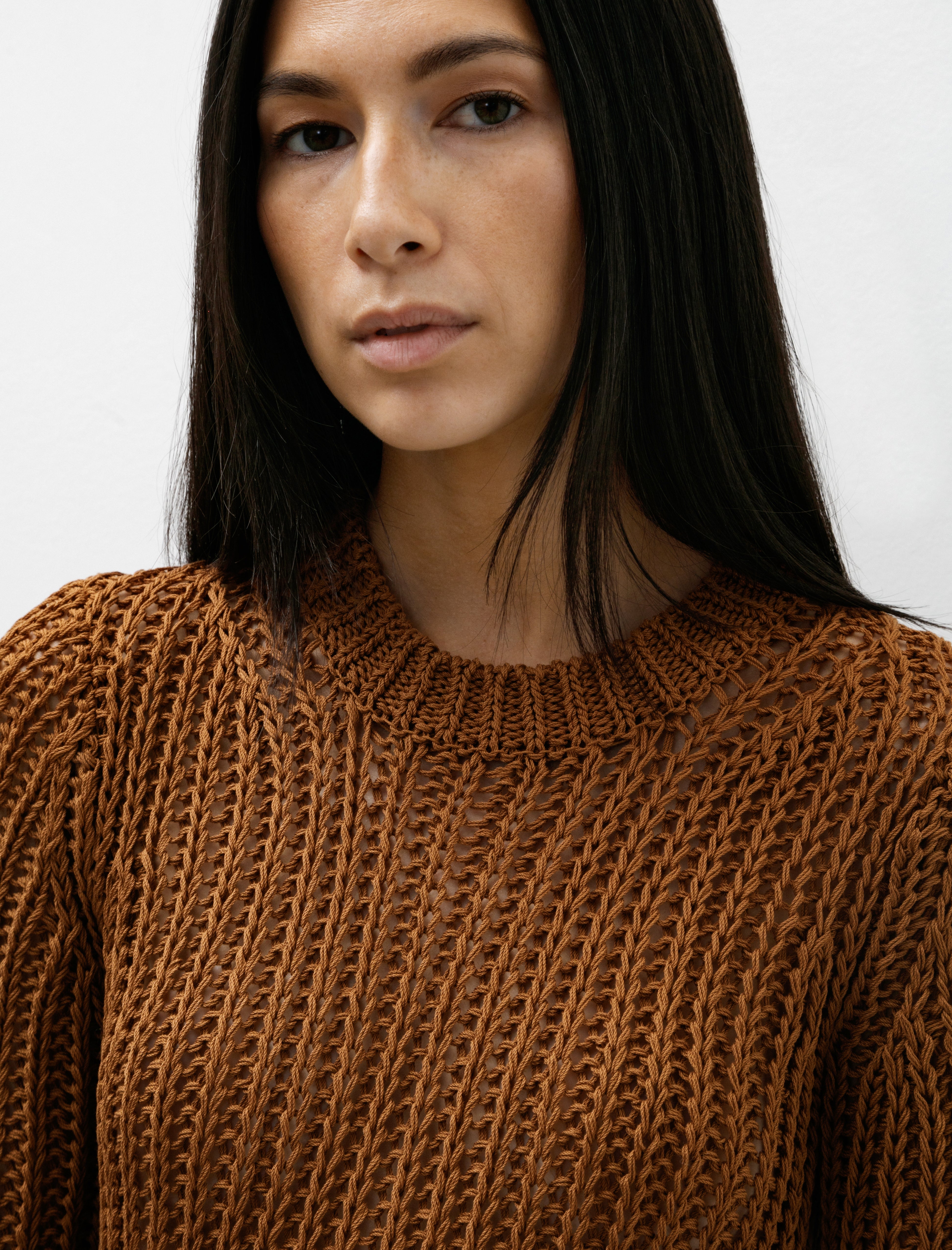 Ernie Palo Back Slit Mesh Knit Brown