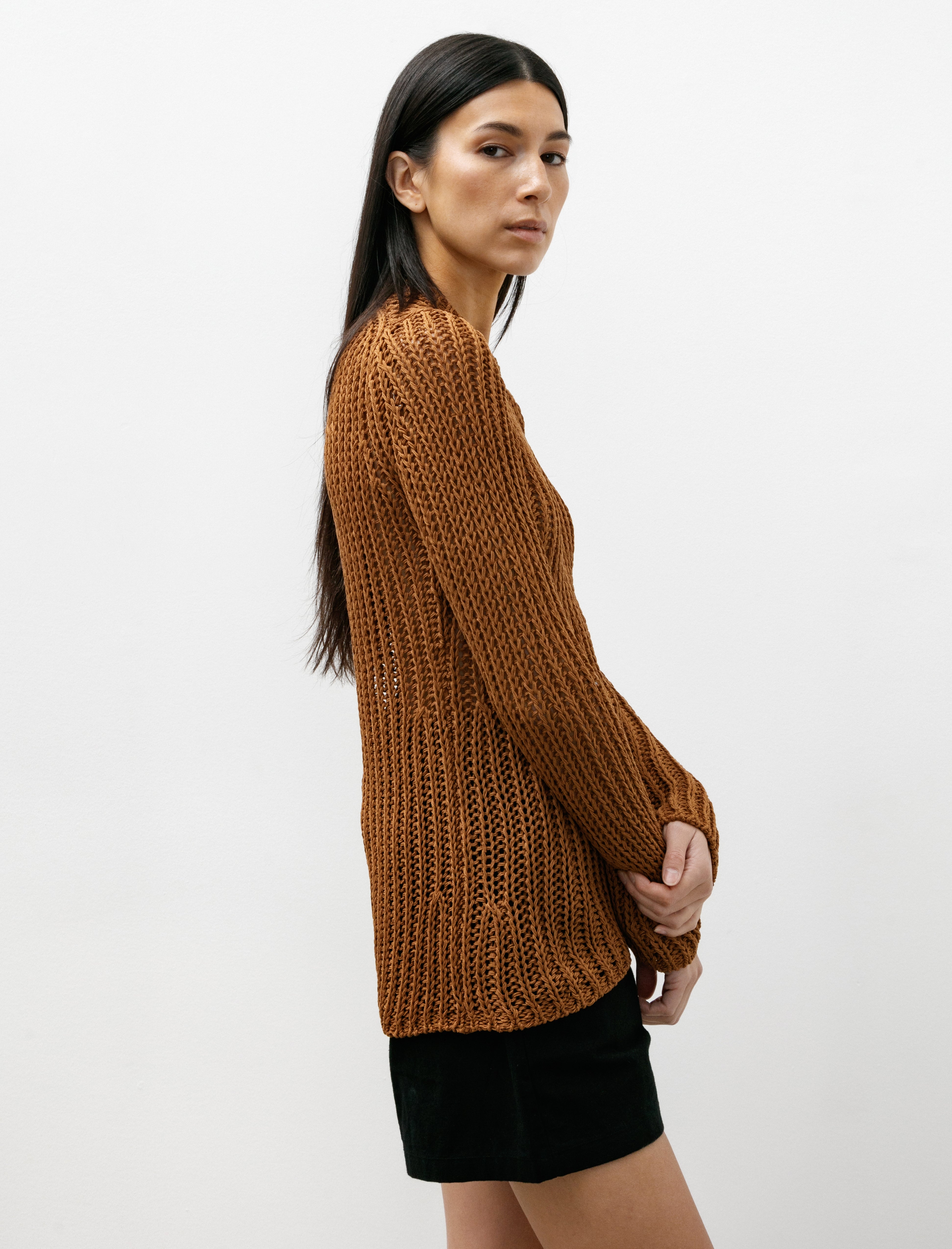 Ernie Palo Back Slit Mesh Knit Brown