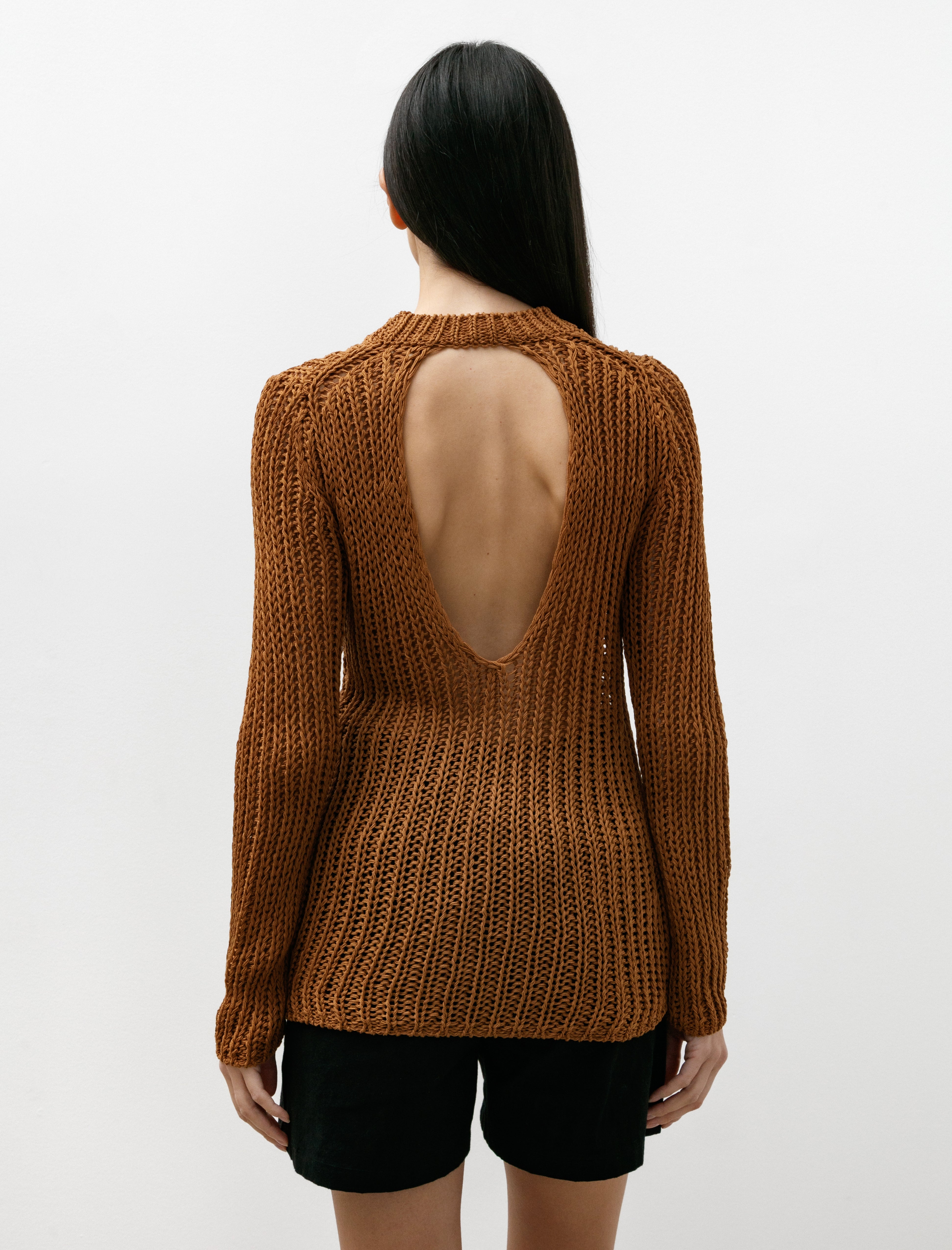 Ernie Palo Back Slit Mesh Knit Brown