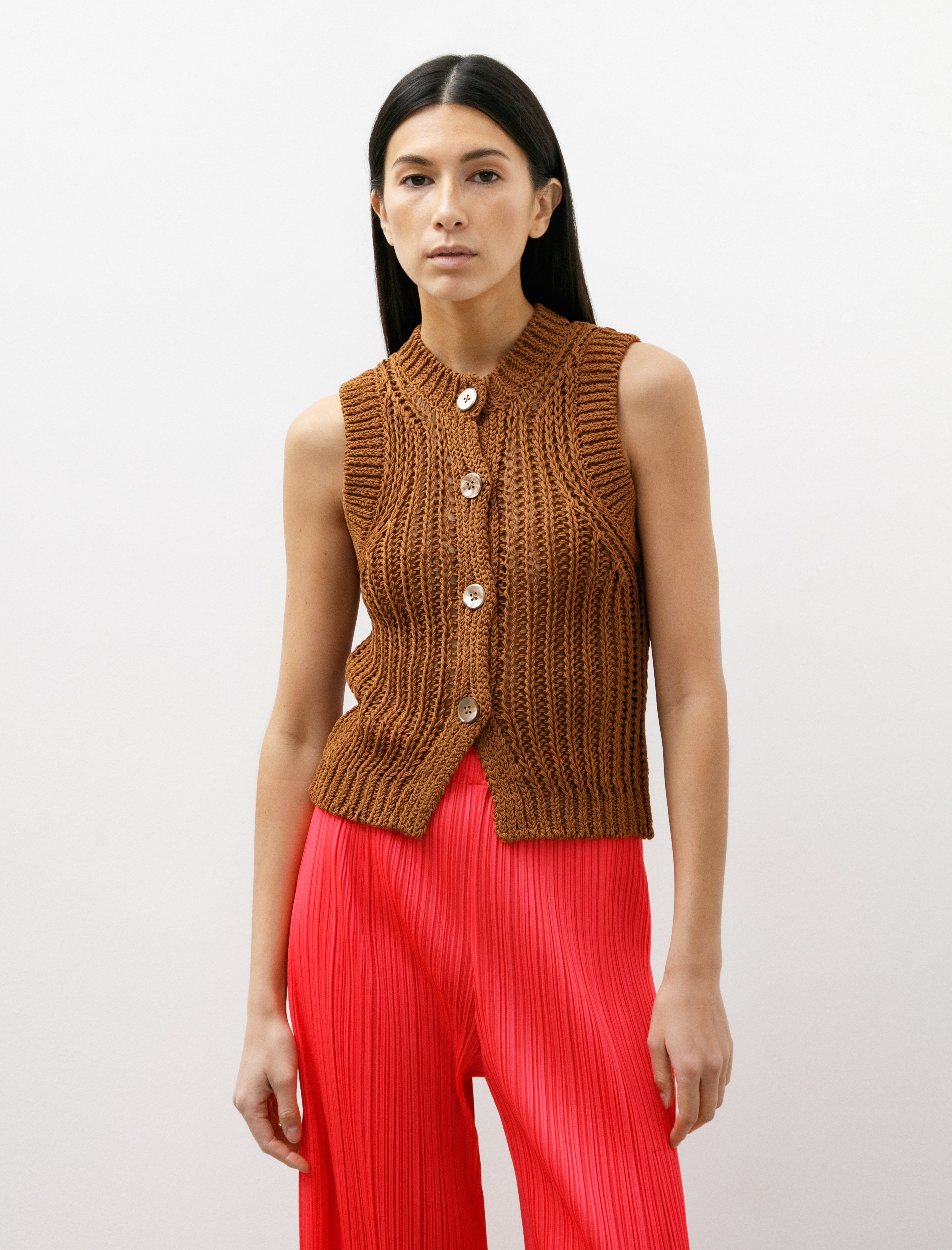 Ernie Palo Mesh Knit Vest Brown
